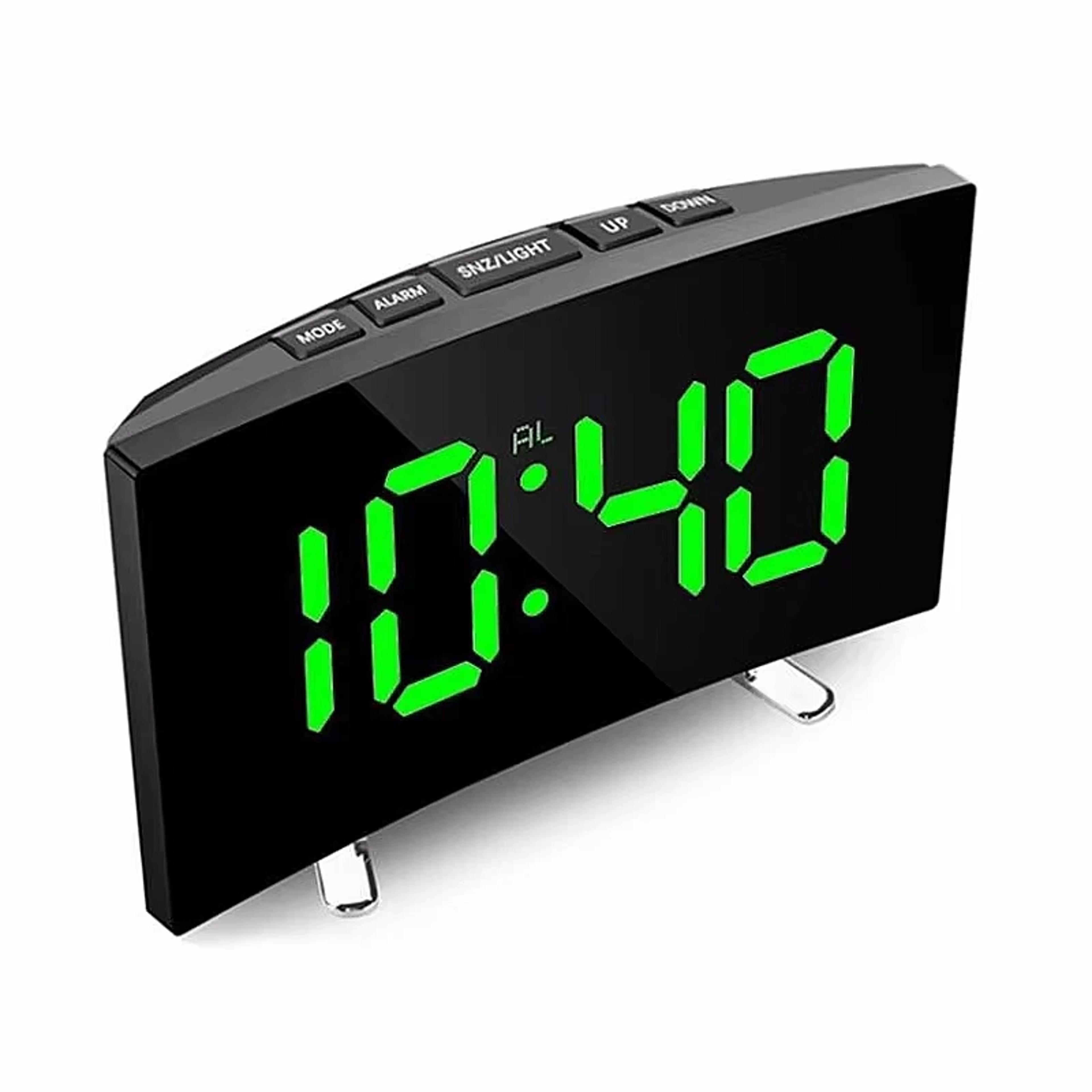 view digital alarm clock with led mirror display, temperature monitor & usb power