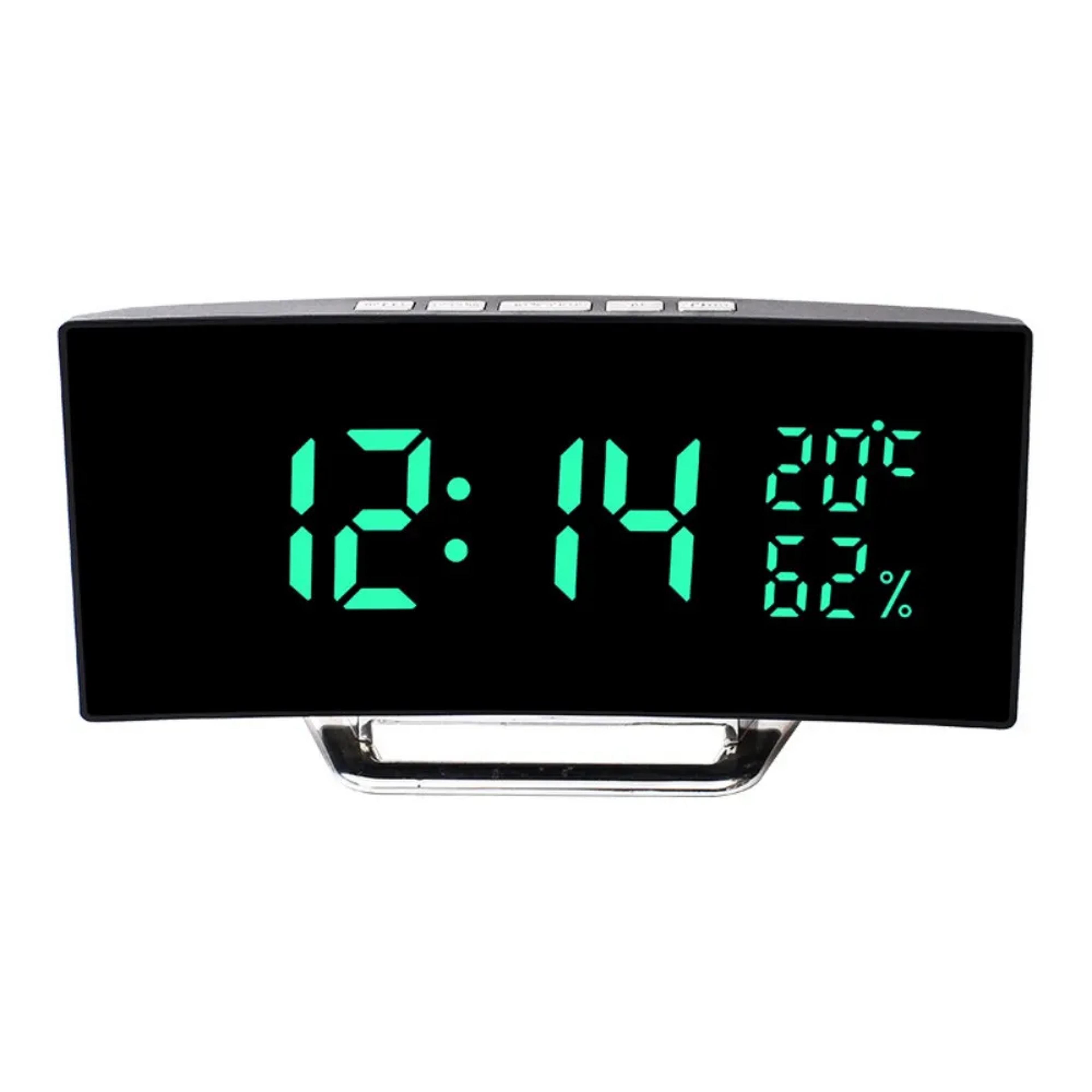 curved led digital alarm clock with temperature display, snooze & night mode for bedside desk