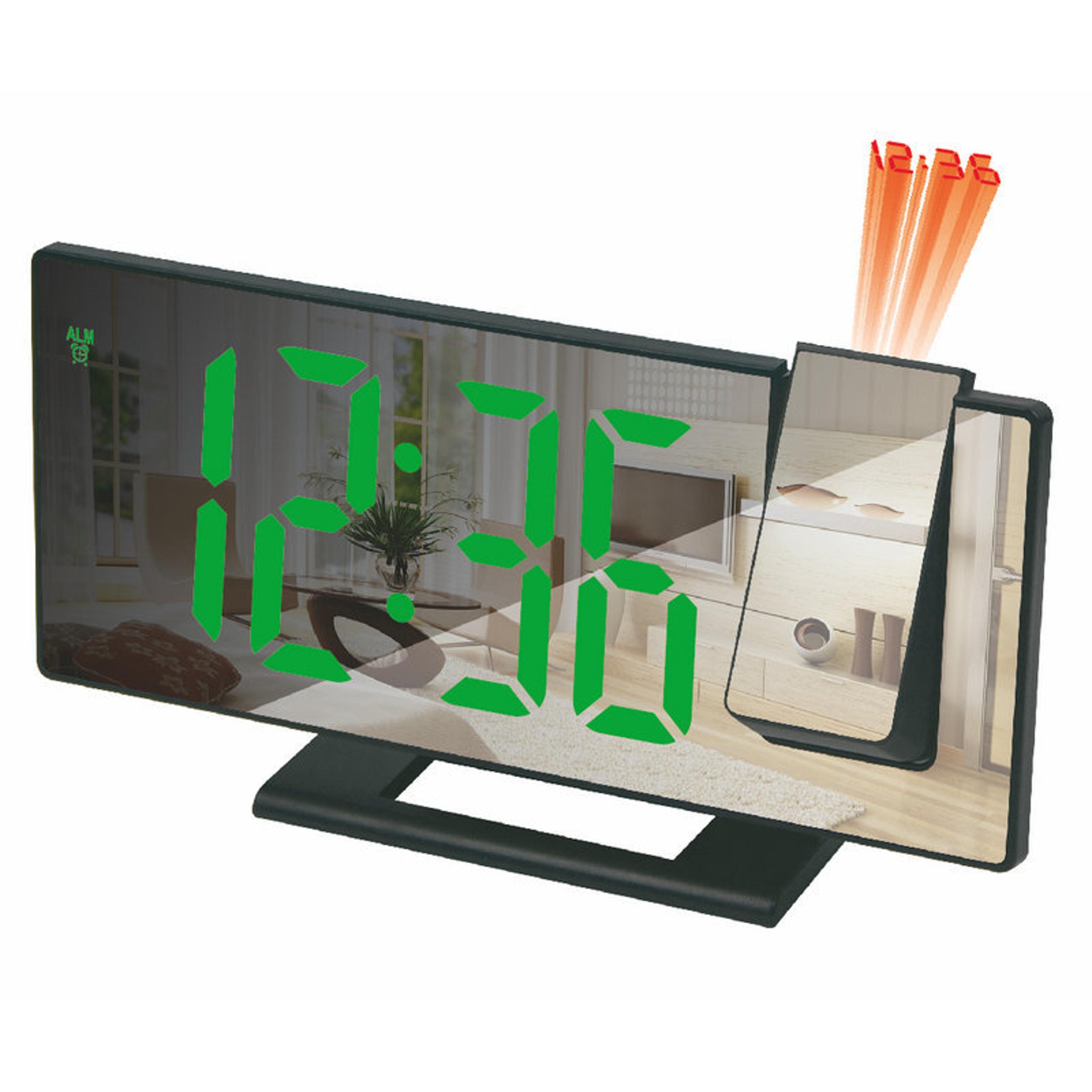 lumi view projection alarm clock with led mirror display & large digital screen