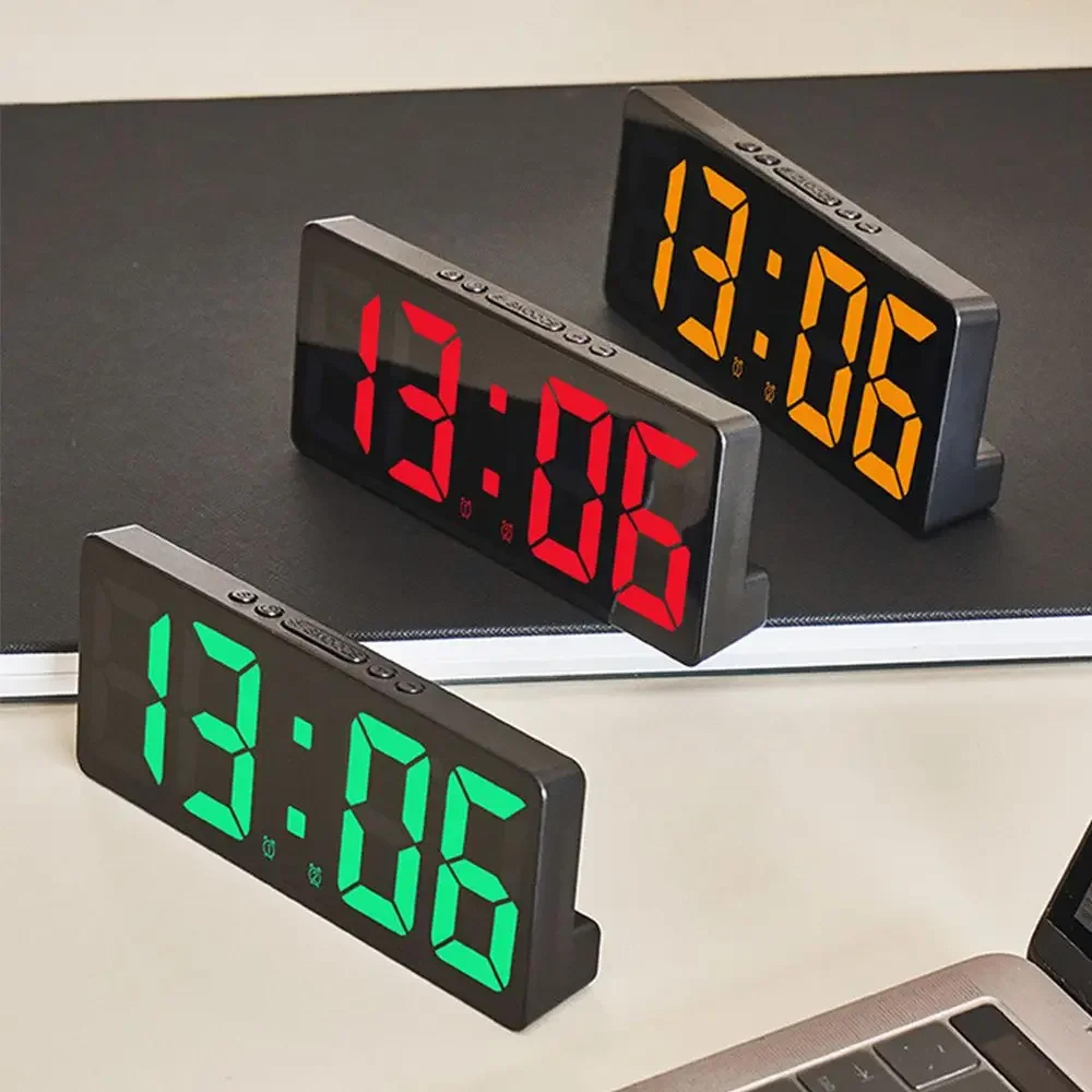smart led digital alarm clock with large display, temperature, calendar & night light