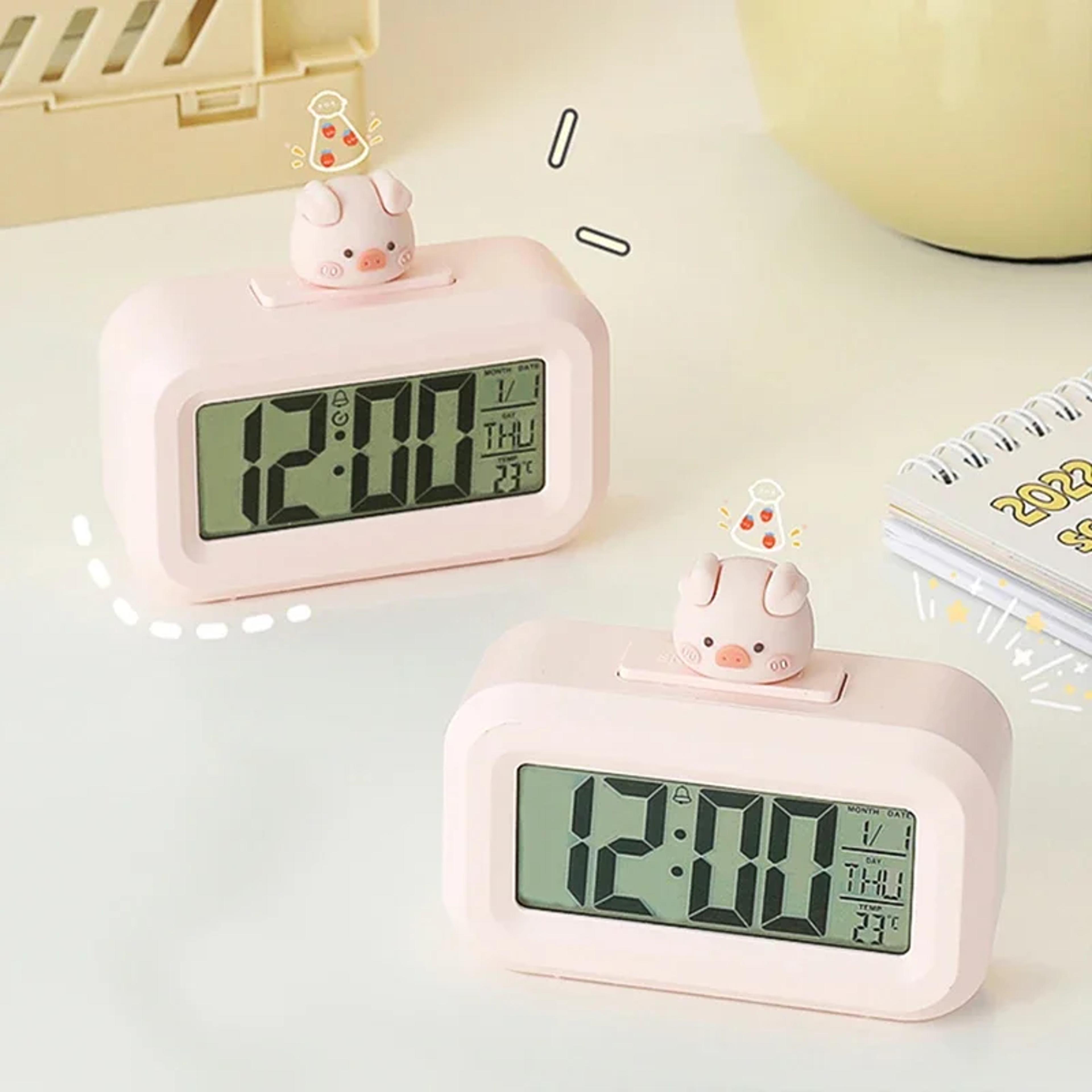 cute pig led digital alarm clock with night light for kids bedroom and kawaii room decor