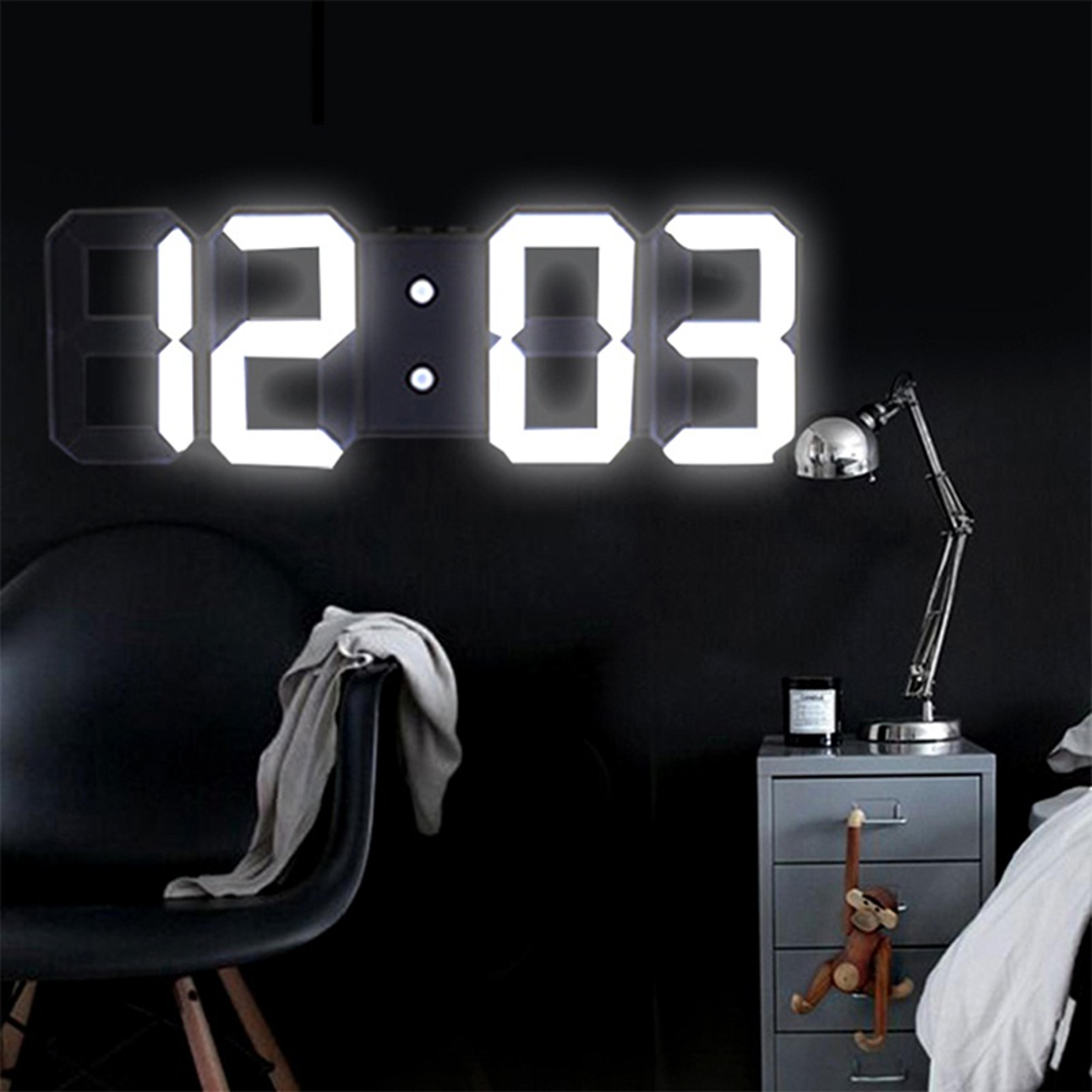 led digital wall clock with alarm, date & temperature display for home and office