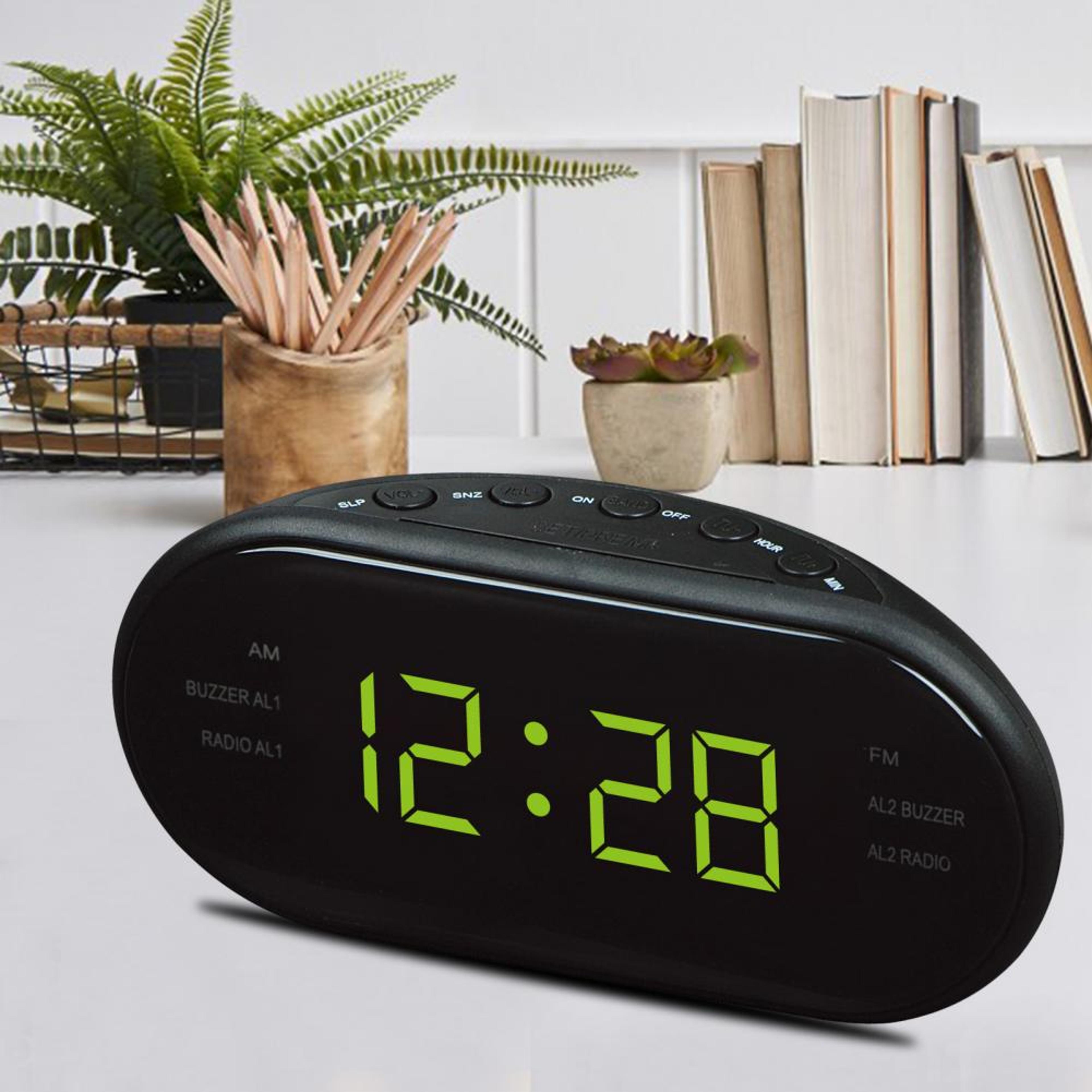 smart led digital alarm clock radio with snooze & large display for bedroom and office