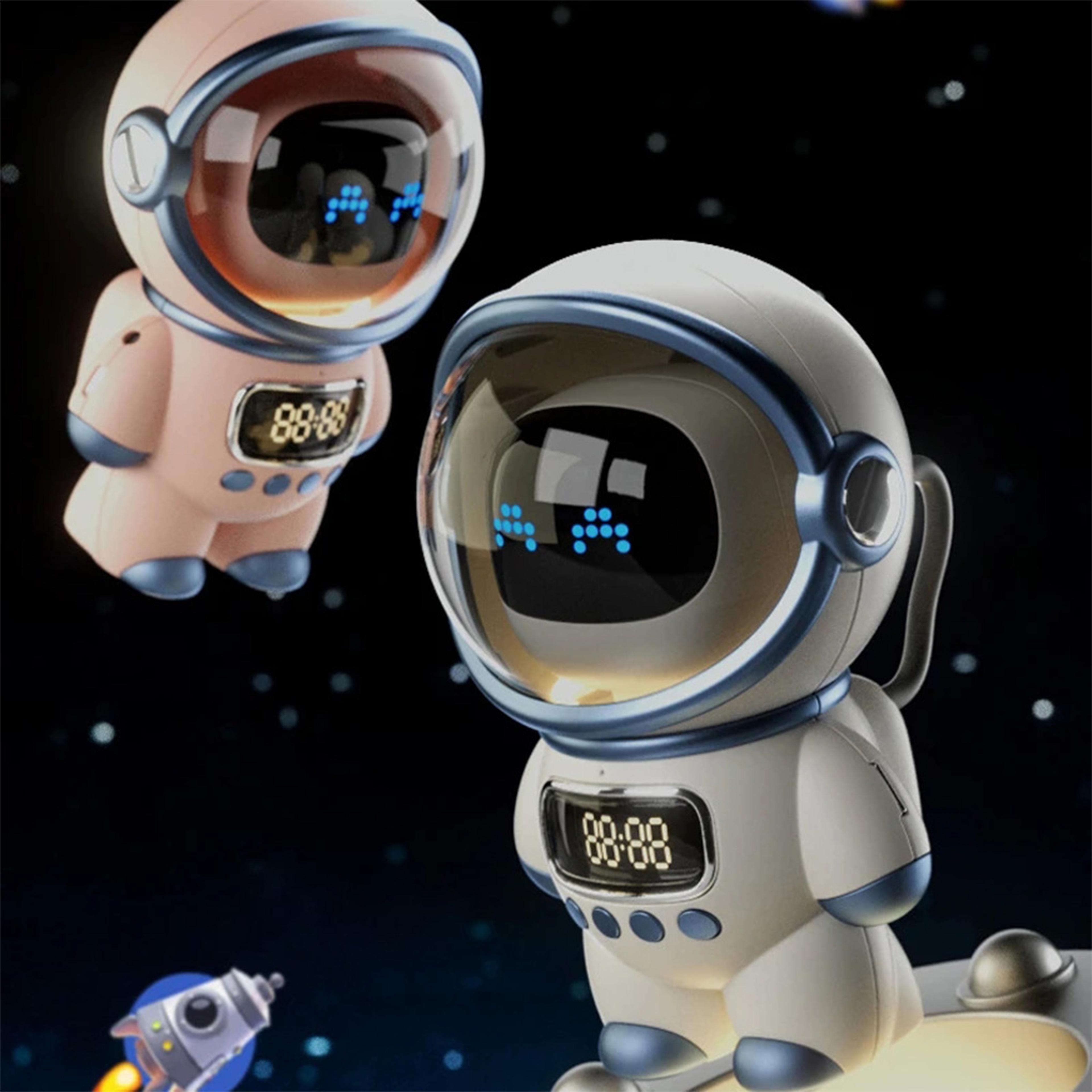 astronaut bluetooth alarm clock speaker with night light & usb rechargeable bedside clock