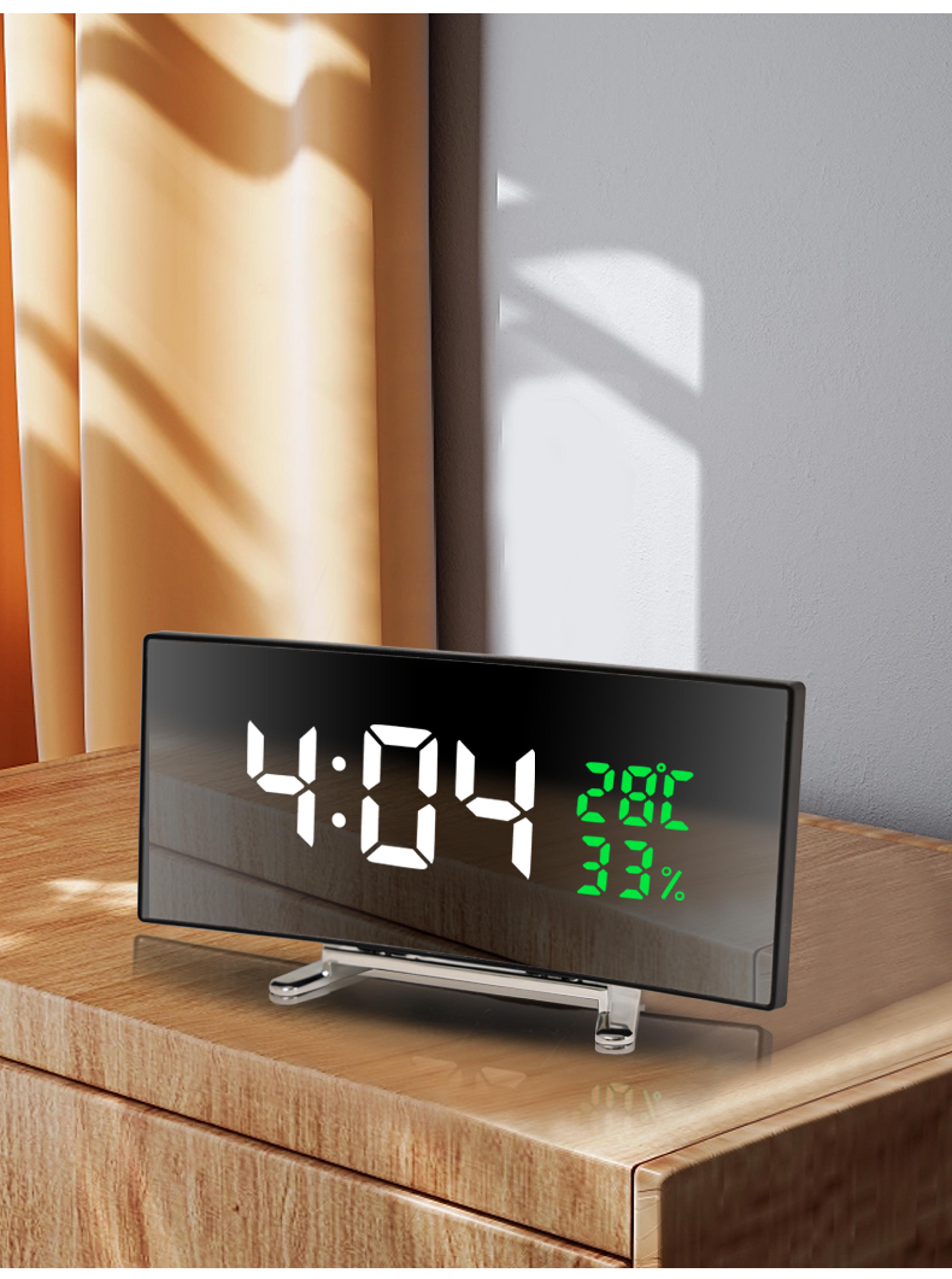 curved led digital alarm clock with temperature & humidity display for bedroom and office