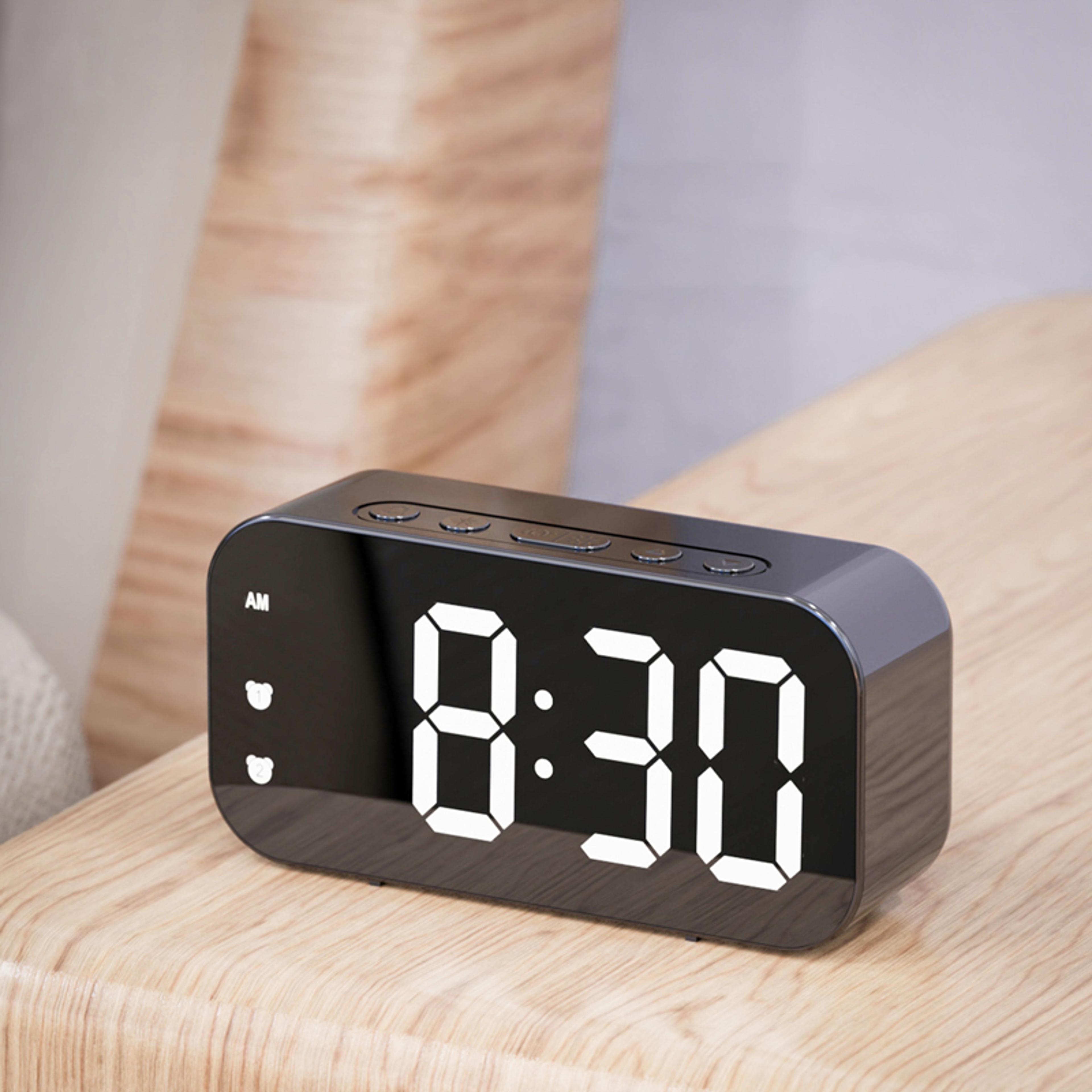 smart led alarm clock with sound control, temperature display & silent digital desk clock
