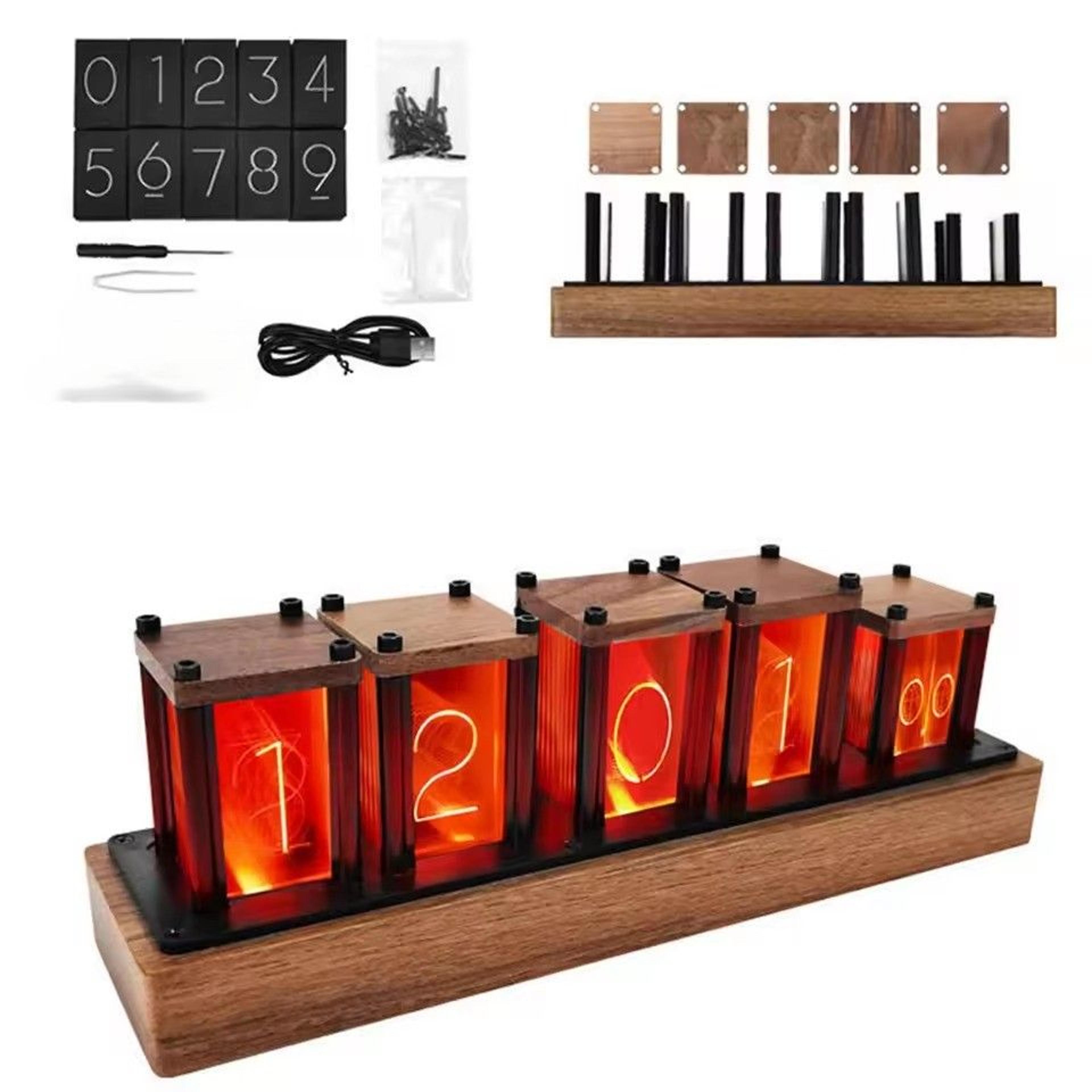 diy nixie tube clock with rgb led wooden desk clock for gaming room decors