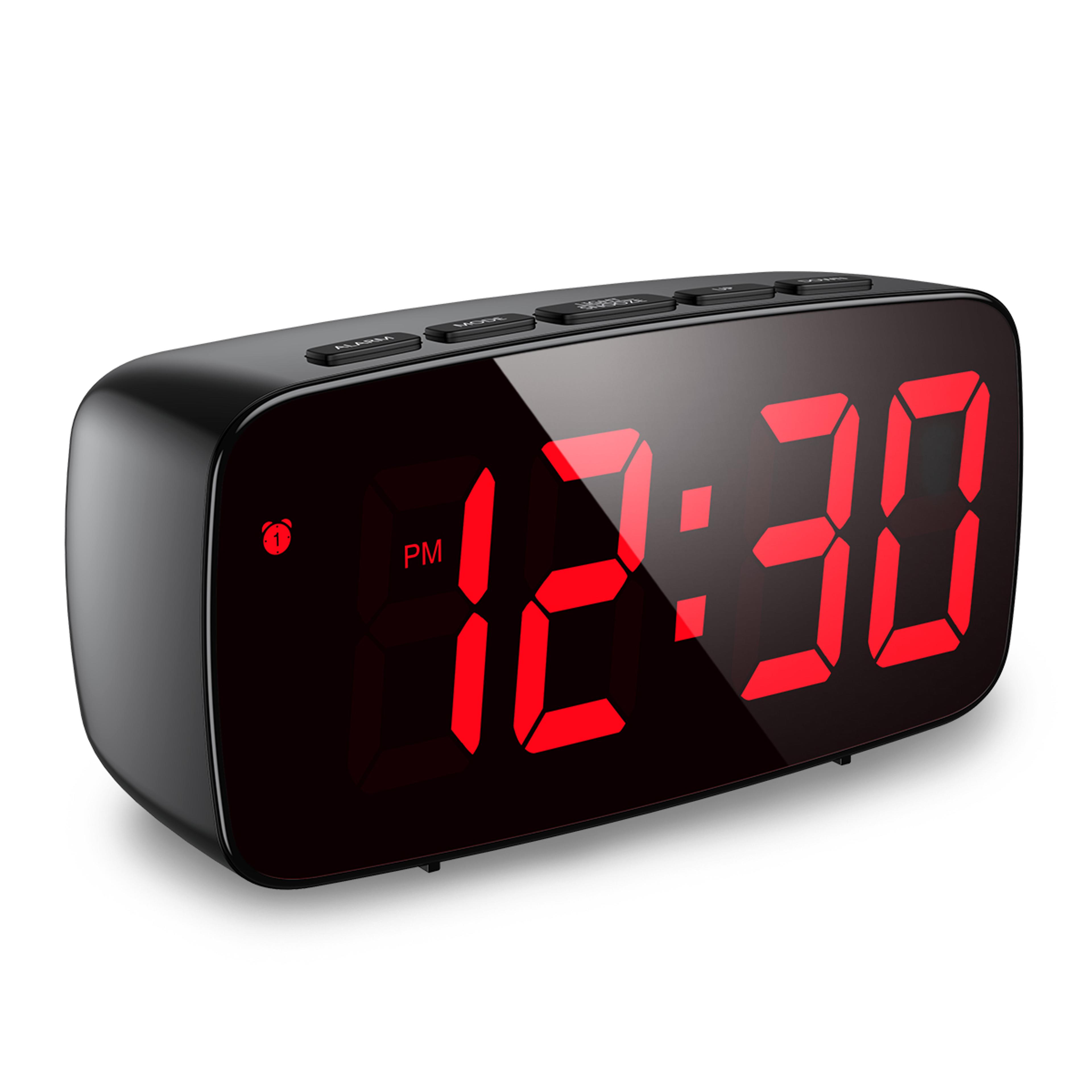 digital alarm clock with led display, voice control, snooze & temperature for bedroom desk