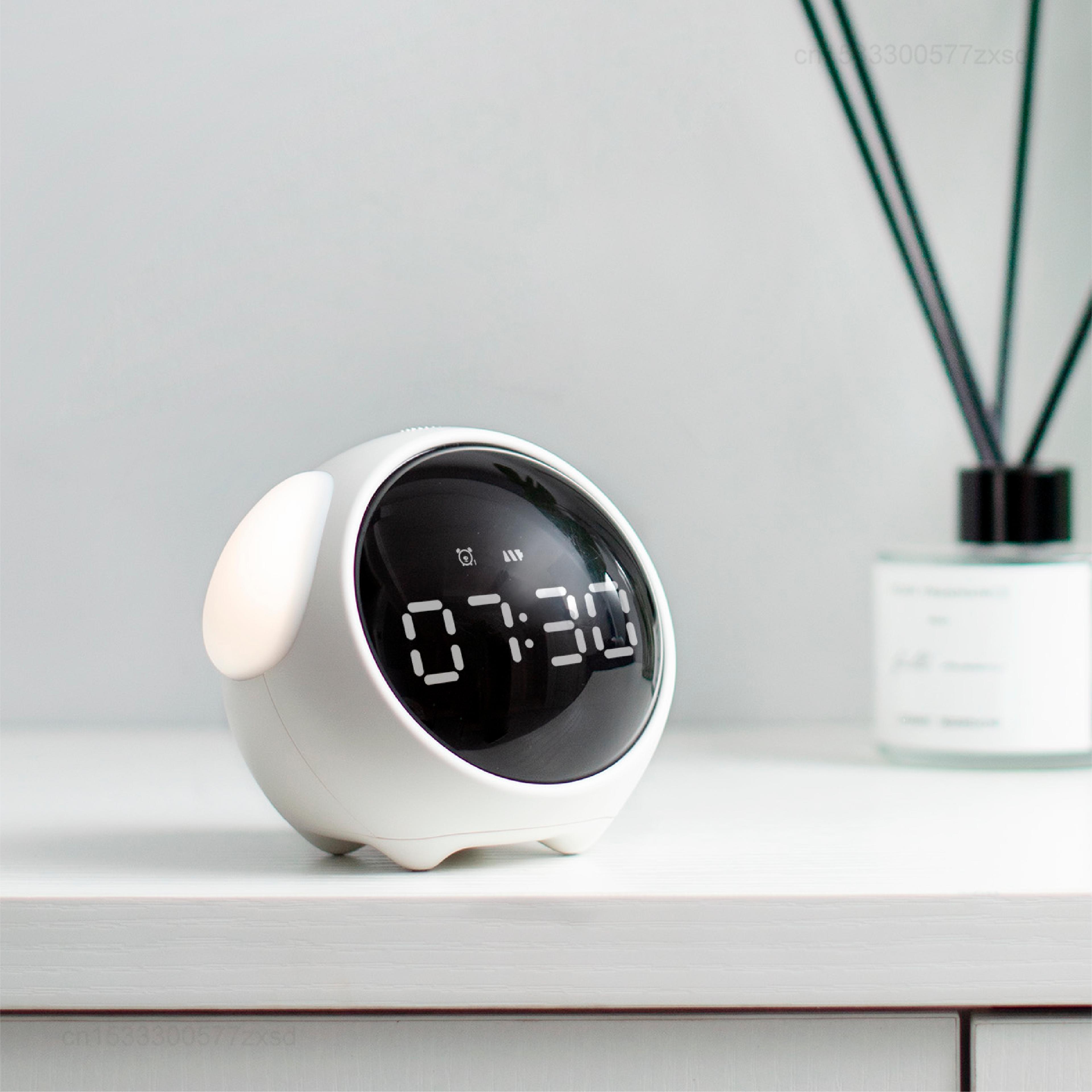 cute digital emotion kids alarm clock with night light & led display for bedroom bedside