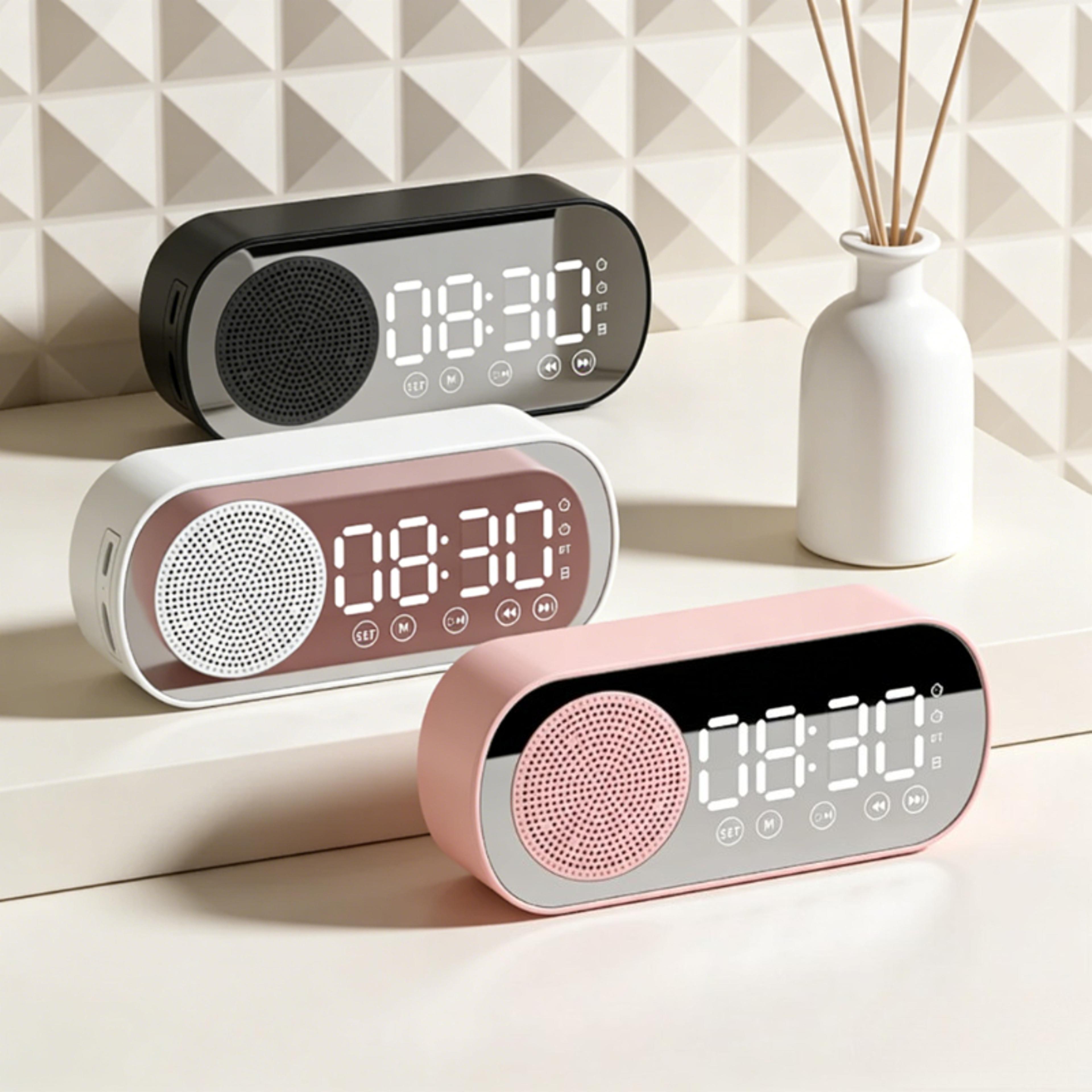 bluetooth alarm clock with led mirror clock, wireless speaker clock & dual alarm fm radio