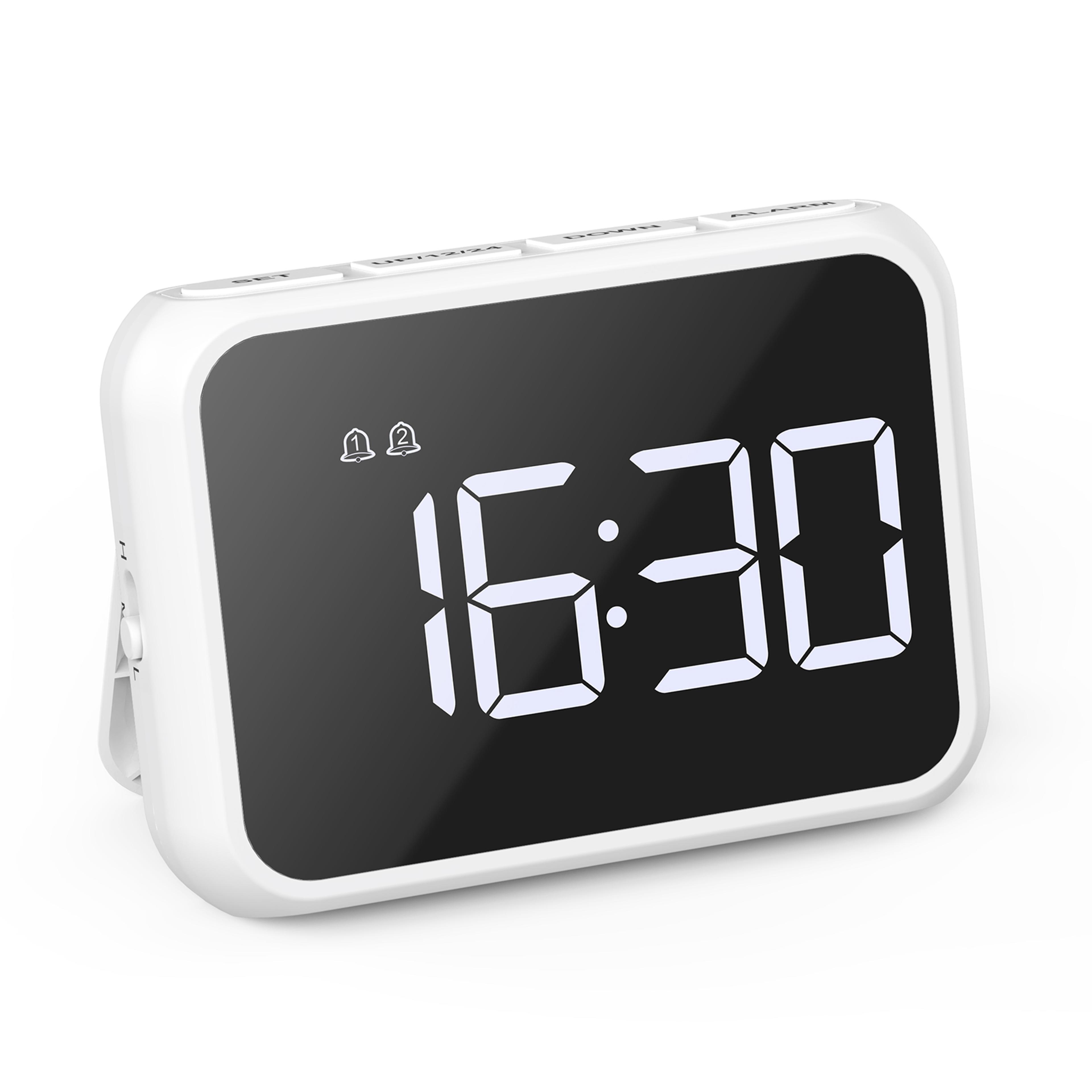 digital alarm clock with led mirror display, usb charging, snooze & adjustable brightness