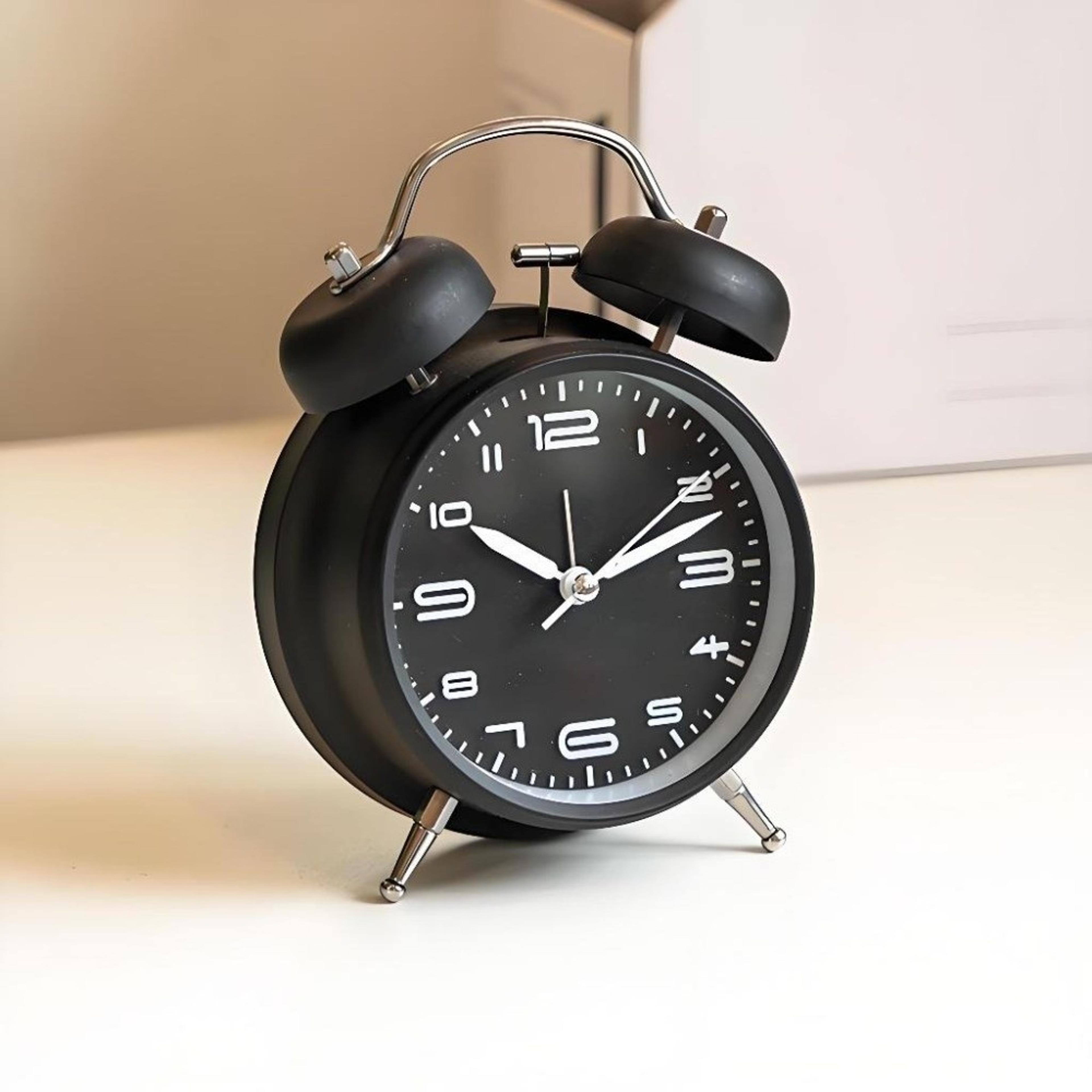 vintage silent alarm clock retro twin bell analog bedside clock with luminous dial