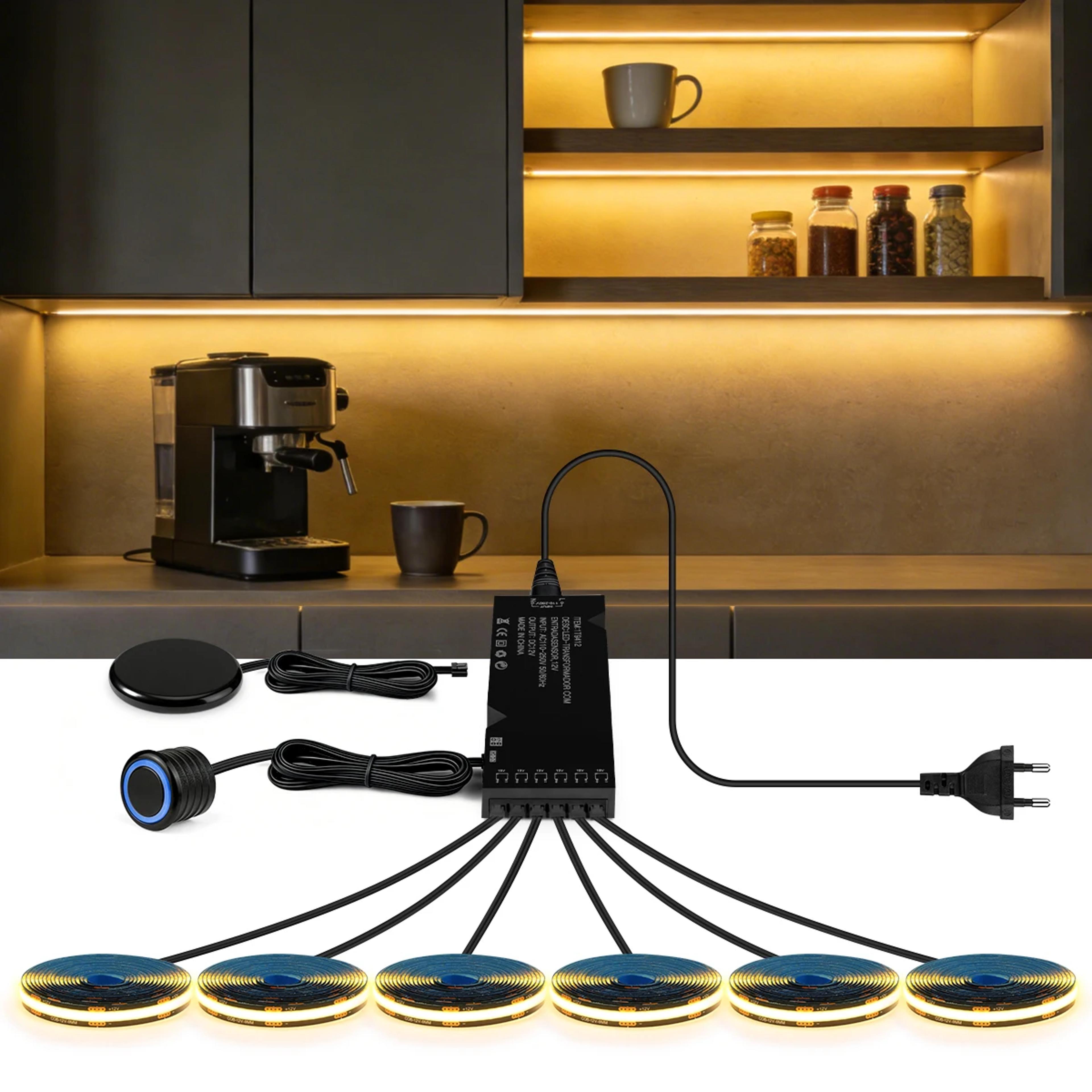 smart cob led strip light with hidden touch sensor for under cabinet & wardrobe lighting