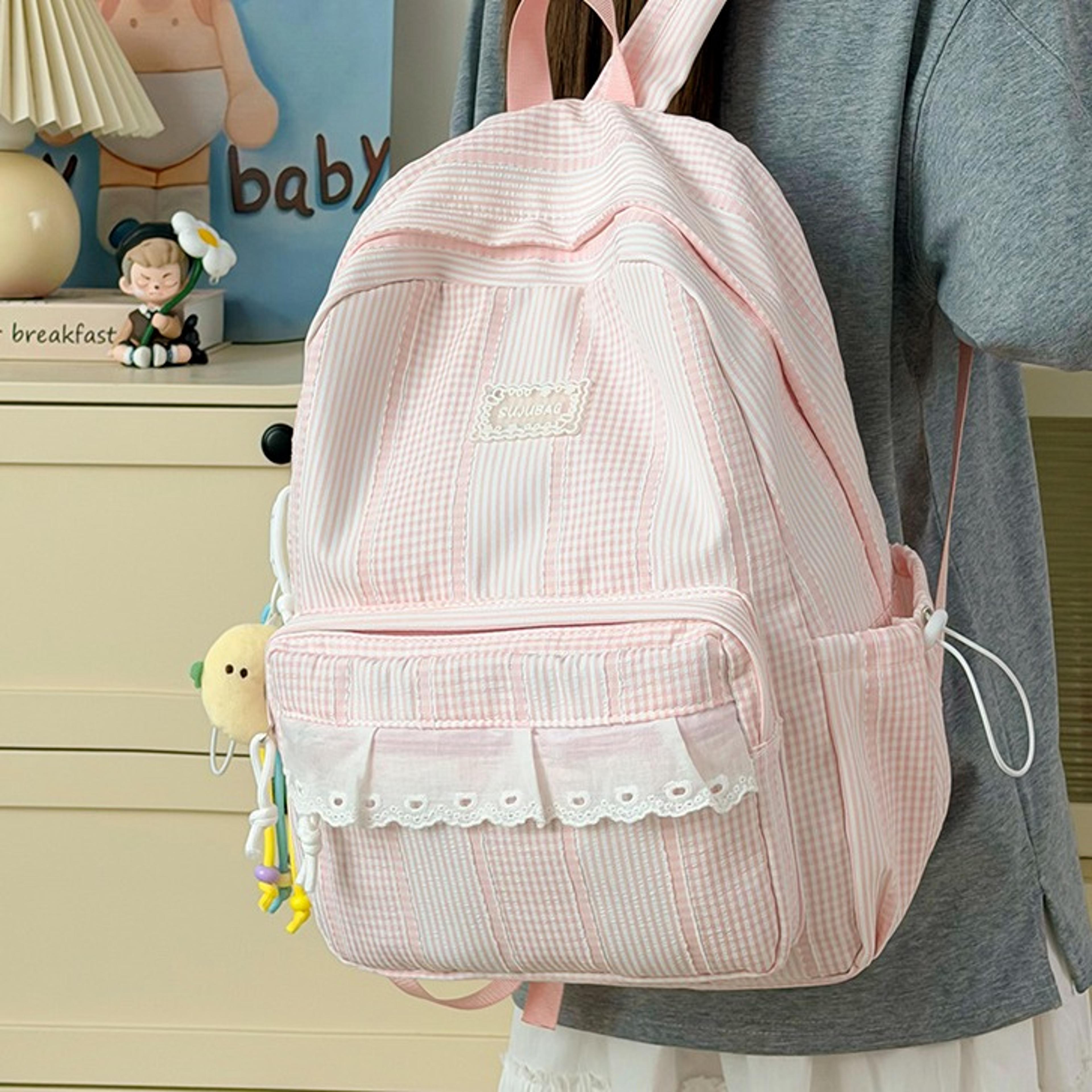 leftside girls school backpack cute travel bag with doll charm fashion student book bag