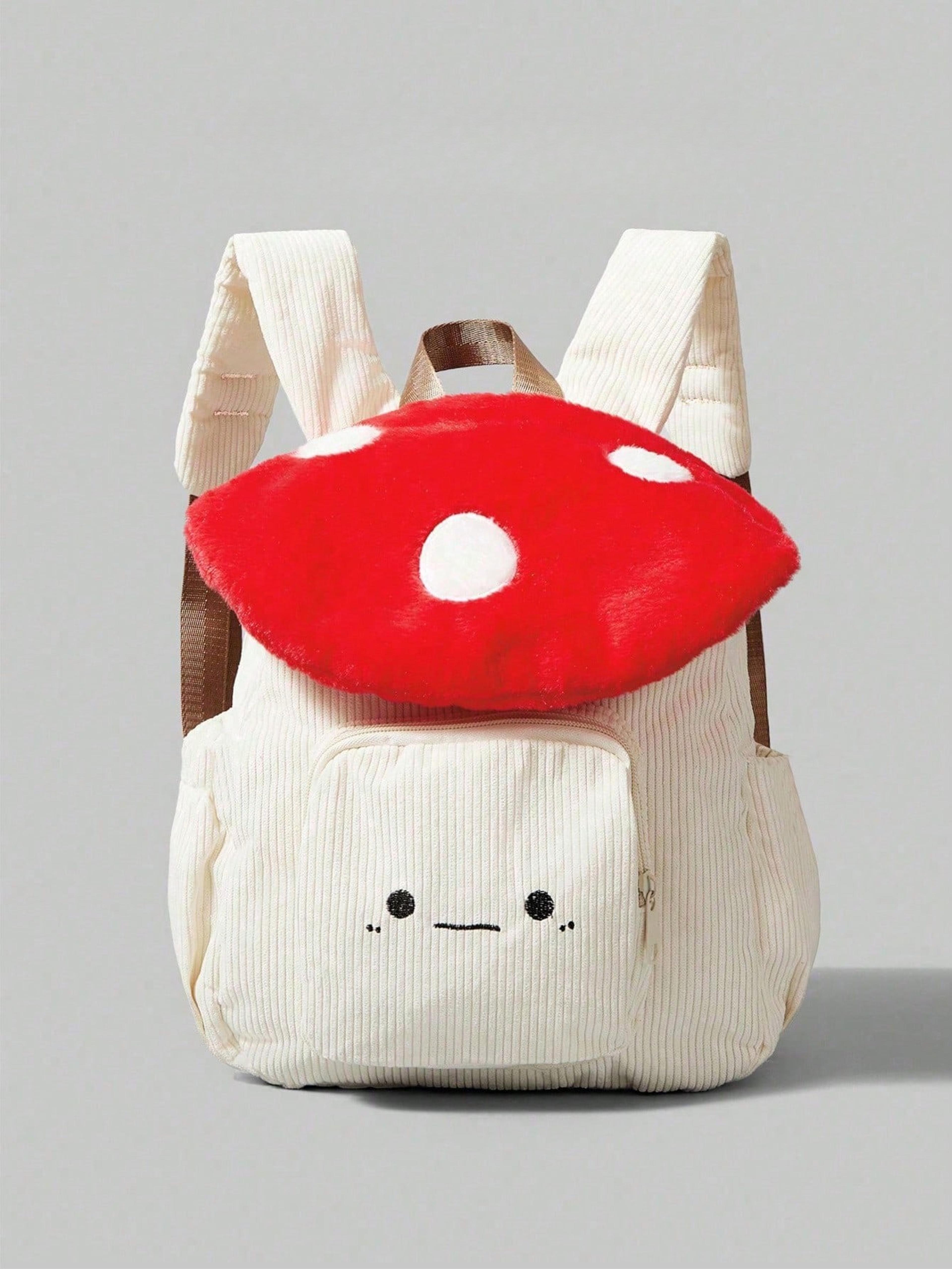 cute mushroom corduroy backpack embroidered school backpack for campus and everyday style