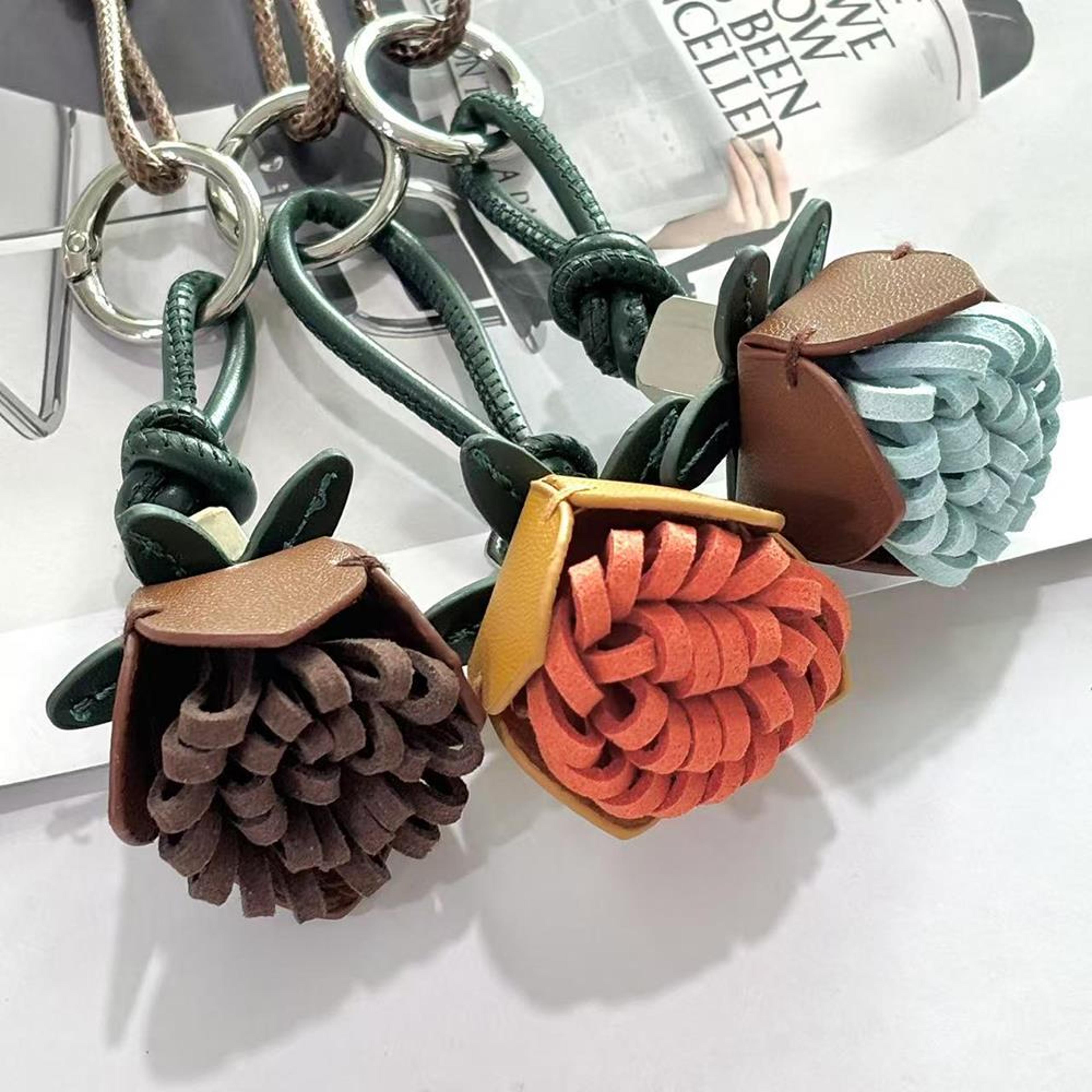 pinecone flower ball purse charm handmade bag pendant tassel handmade keychain accessory
