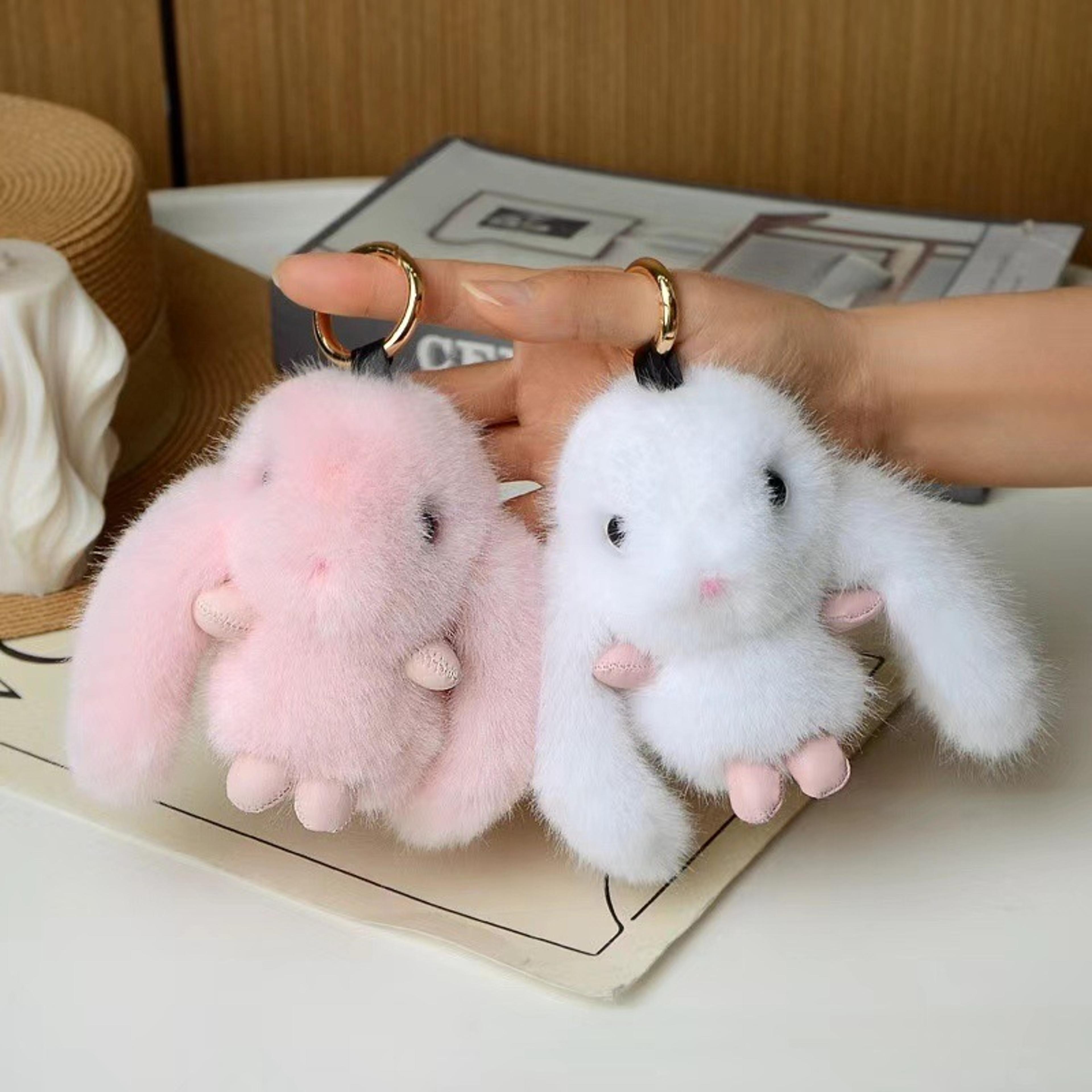 cute rabbit keychain ring fluffy pom pom bunny charm bag pendant gift