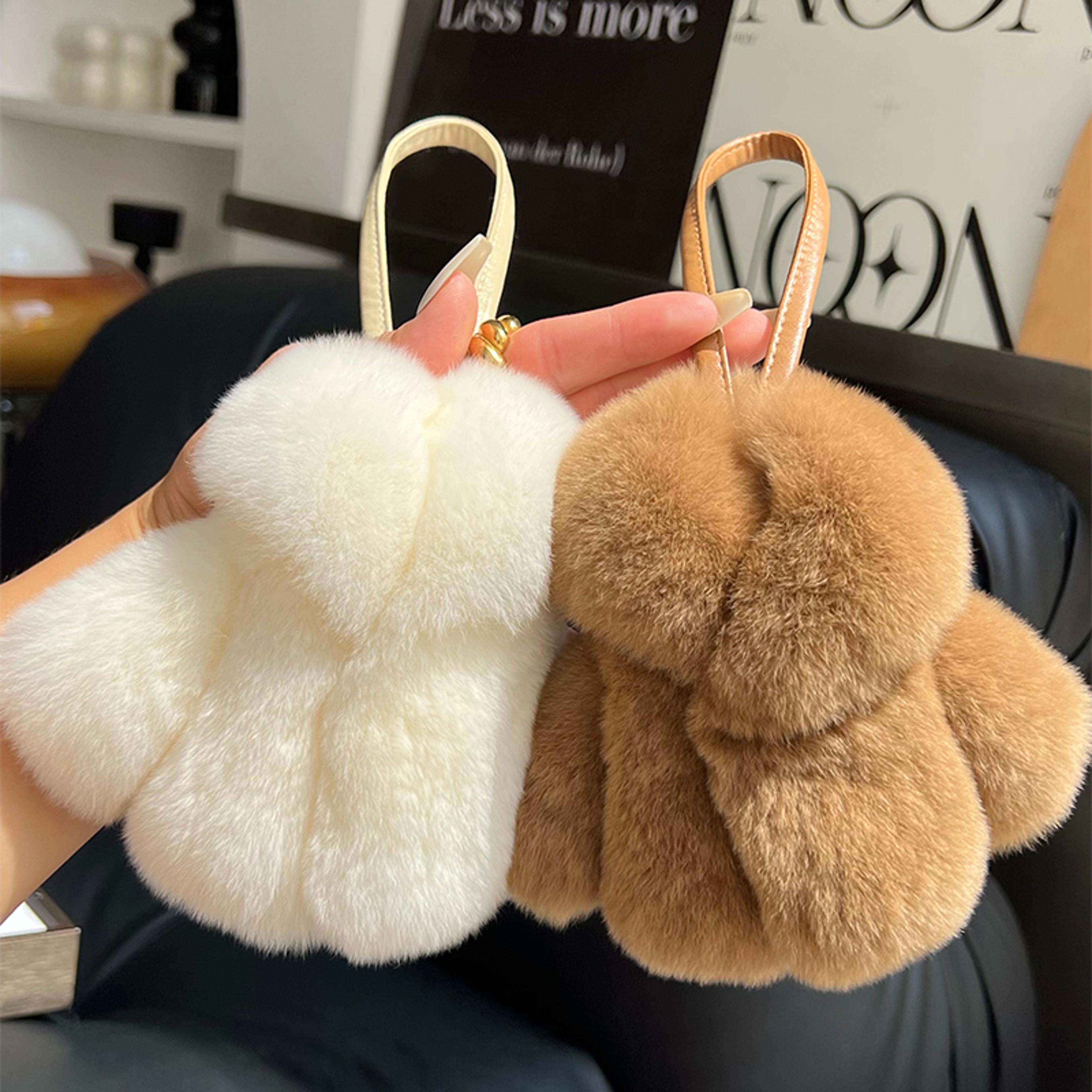 rex rabbit fur keychain fluffy bunny bag charm cute gift accessory