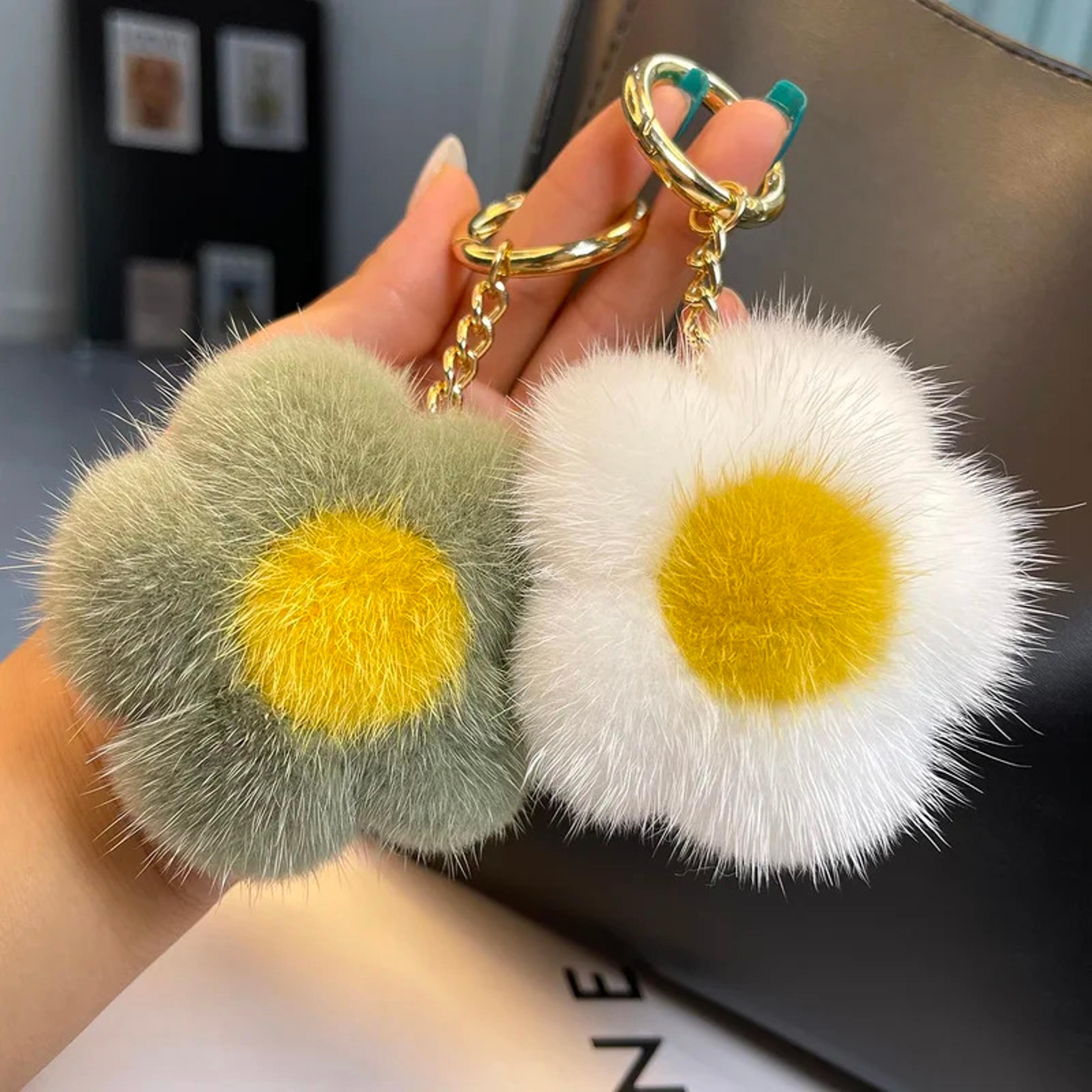 real mink fur flower keychain cute bag charm purse accessory