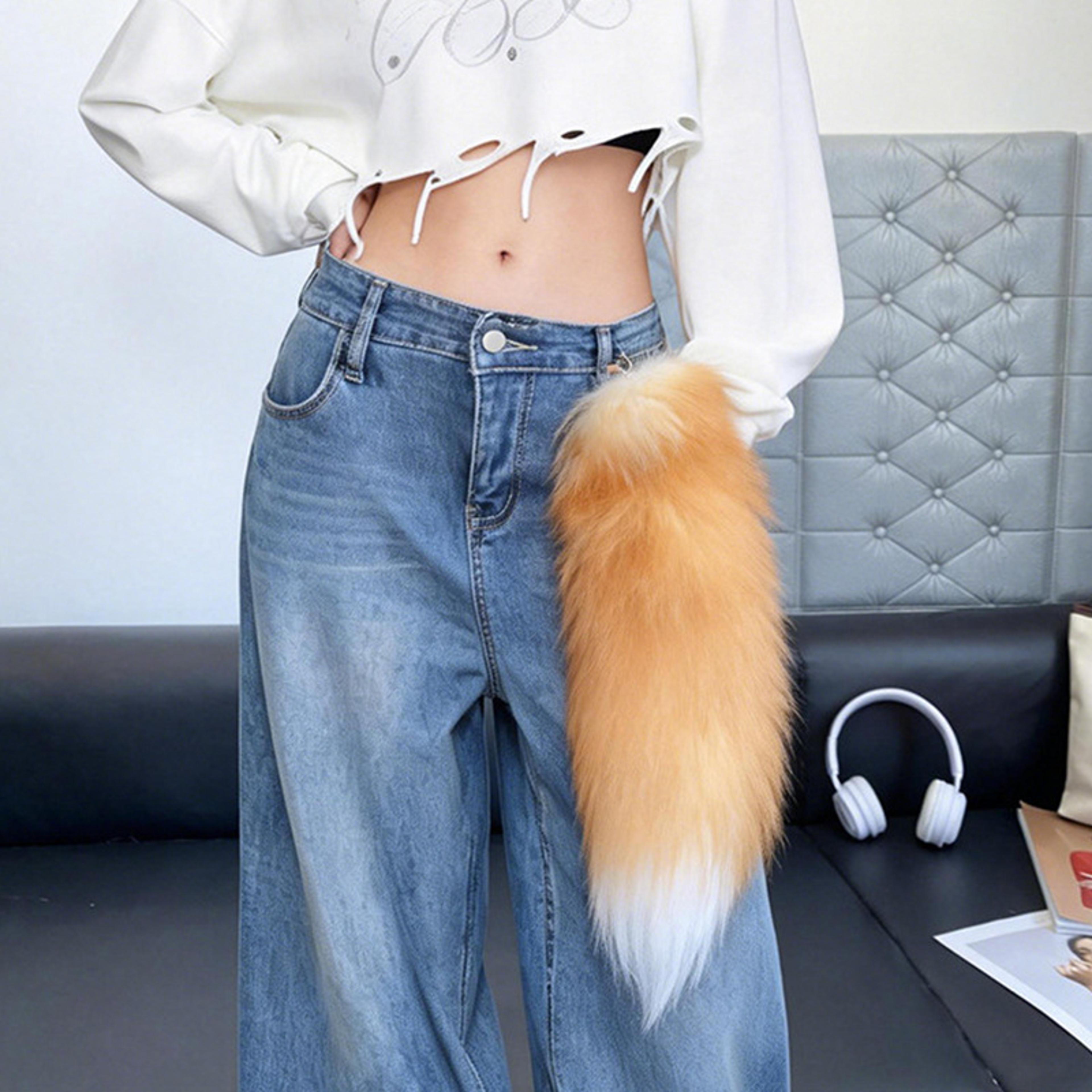 natural fox fur tail keychain fluffy wolf tail bag charm car accessory