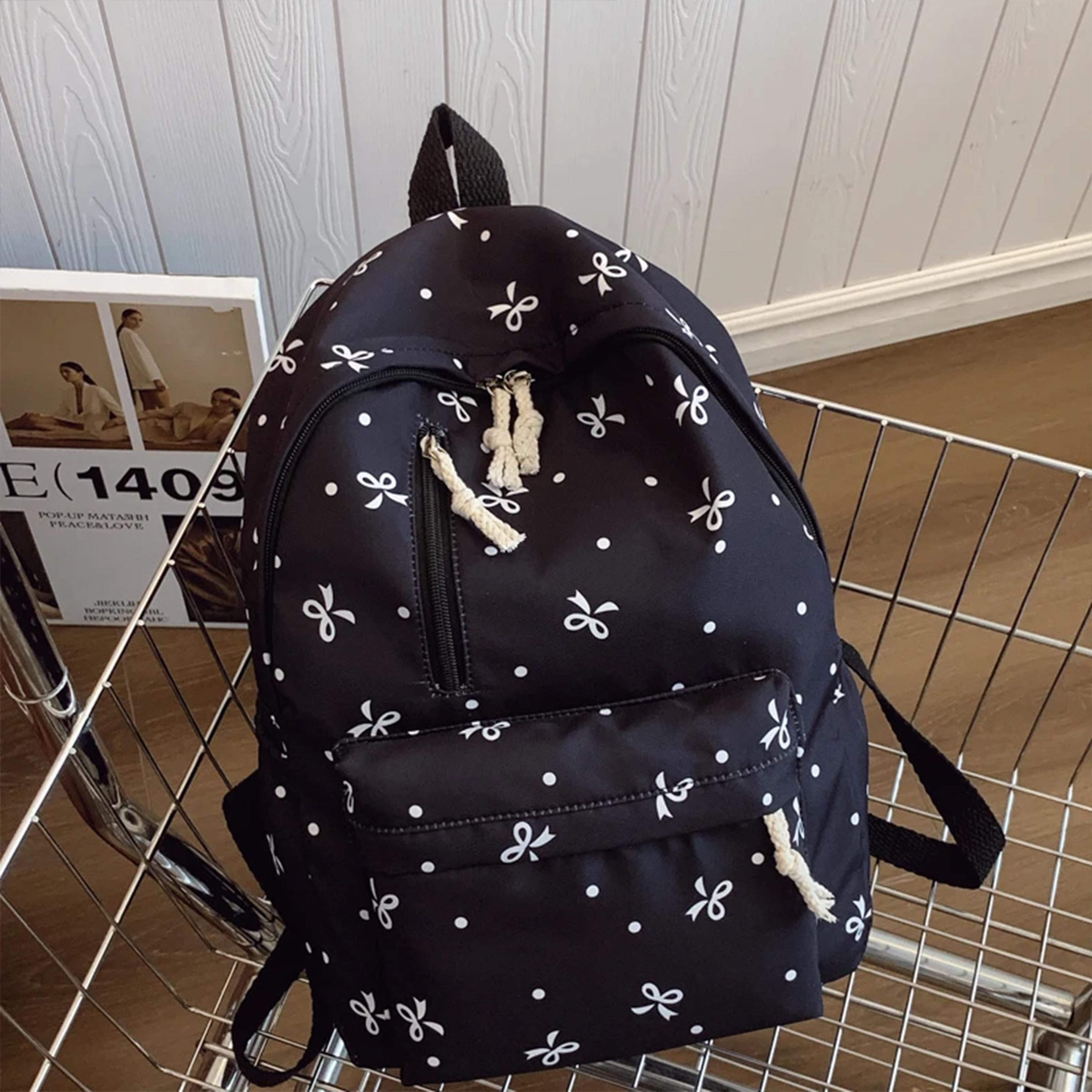 playful bow print quilted backpack for girls school daily use large capacity