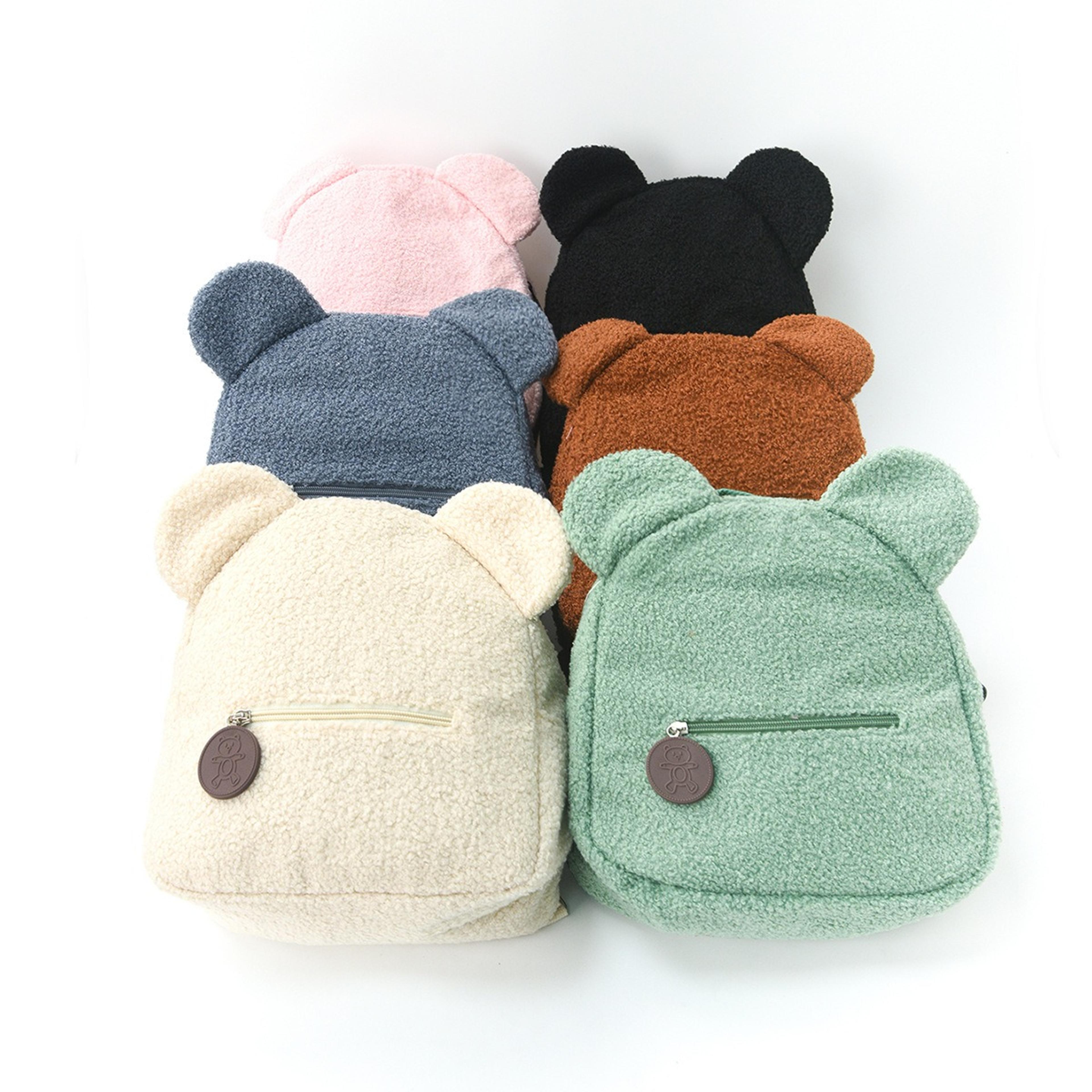cute bear ears plush backpack for kids soft cartoon animal bag for school and travel