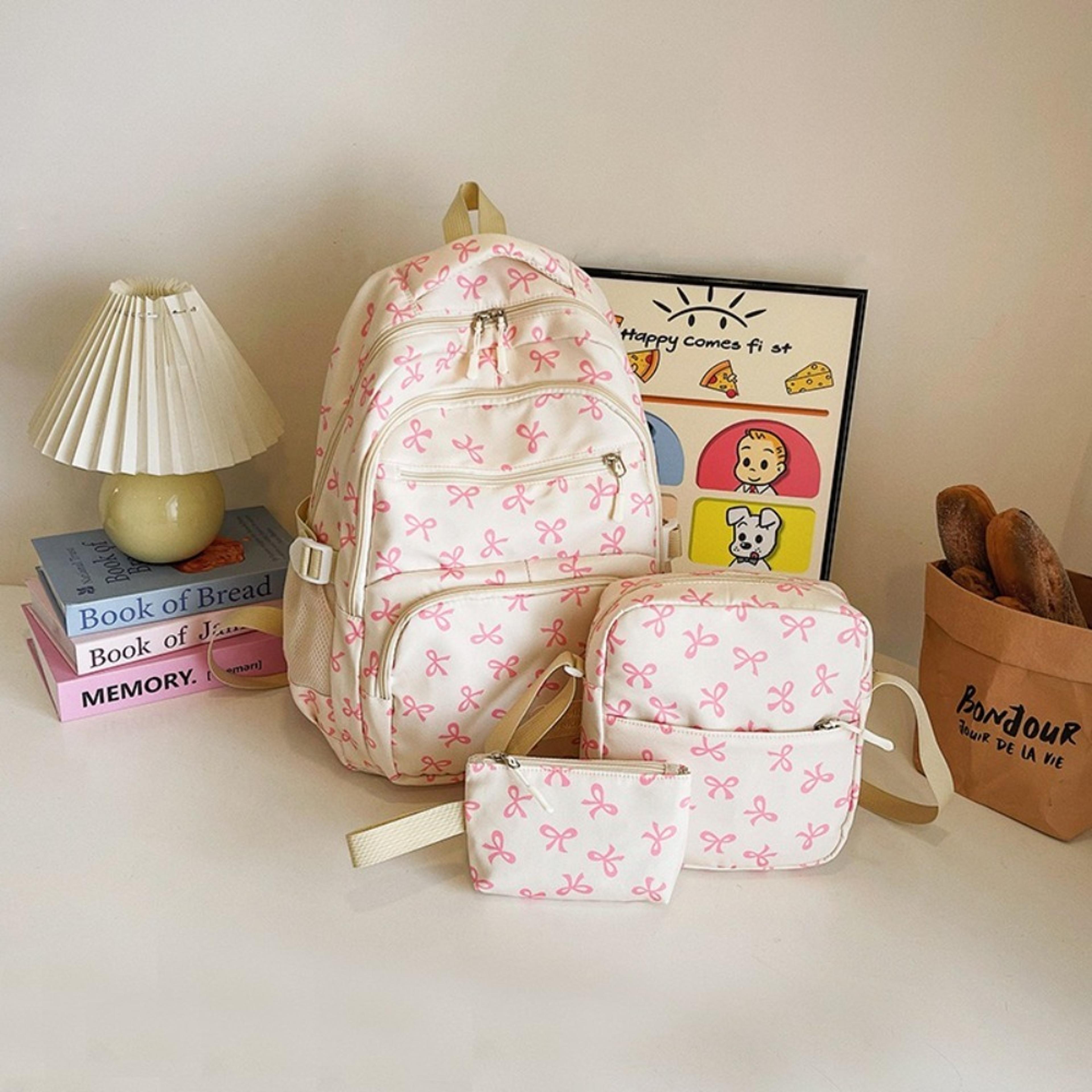 cute bow backpack large capacity student backpack set for girls travel and school