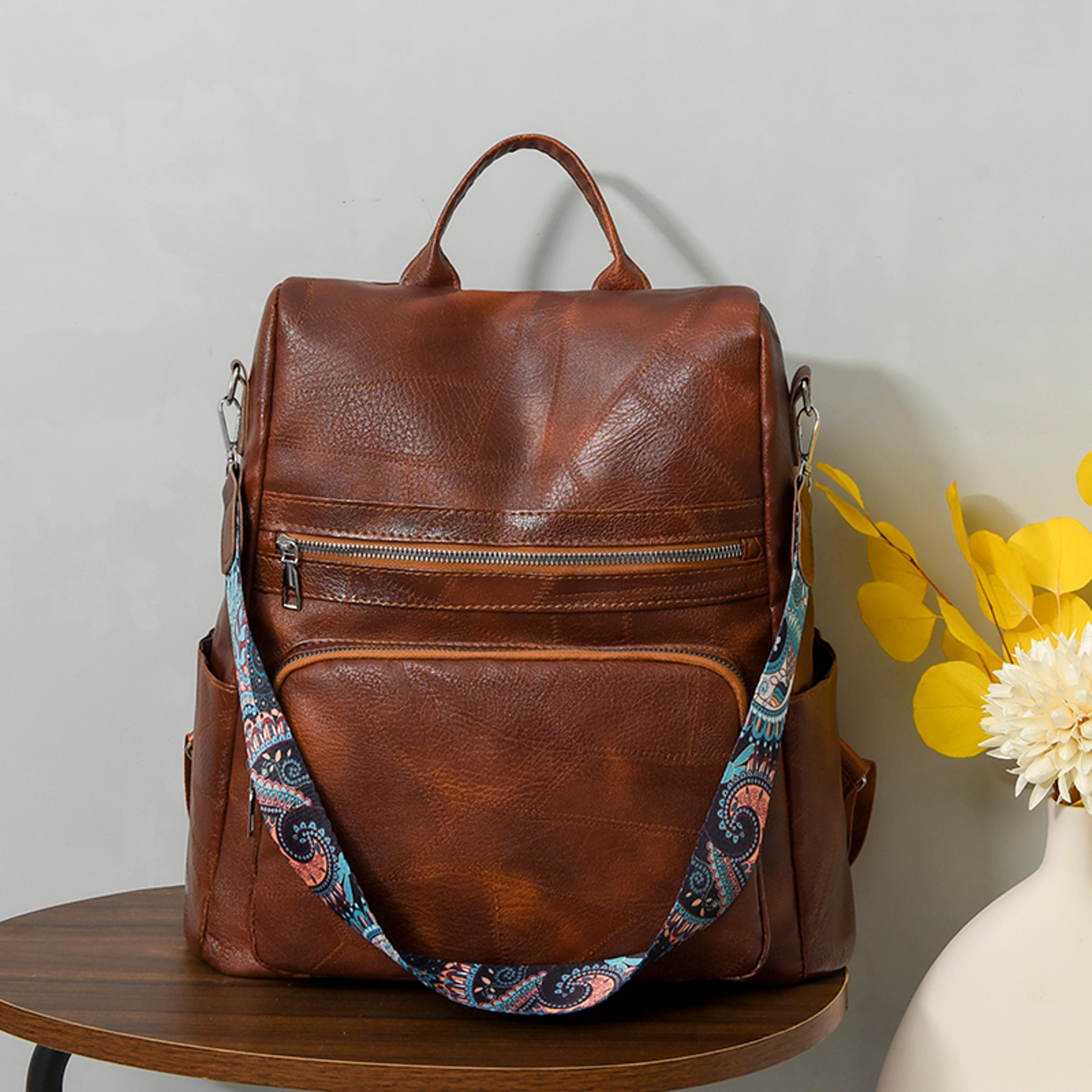 vintage women leather backpack purse, backpack, convertible travel shoulder bags