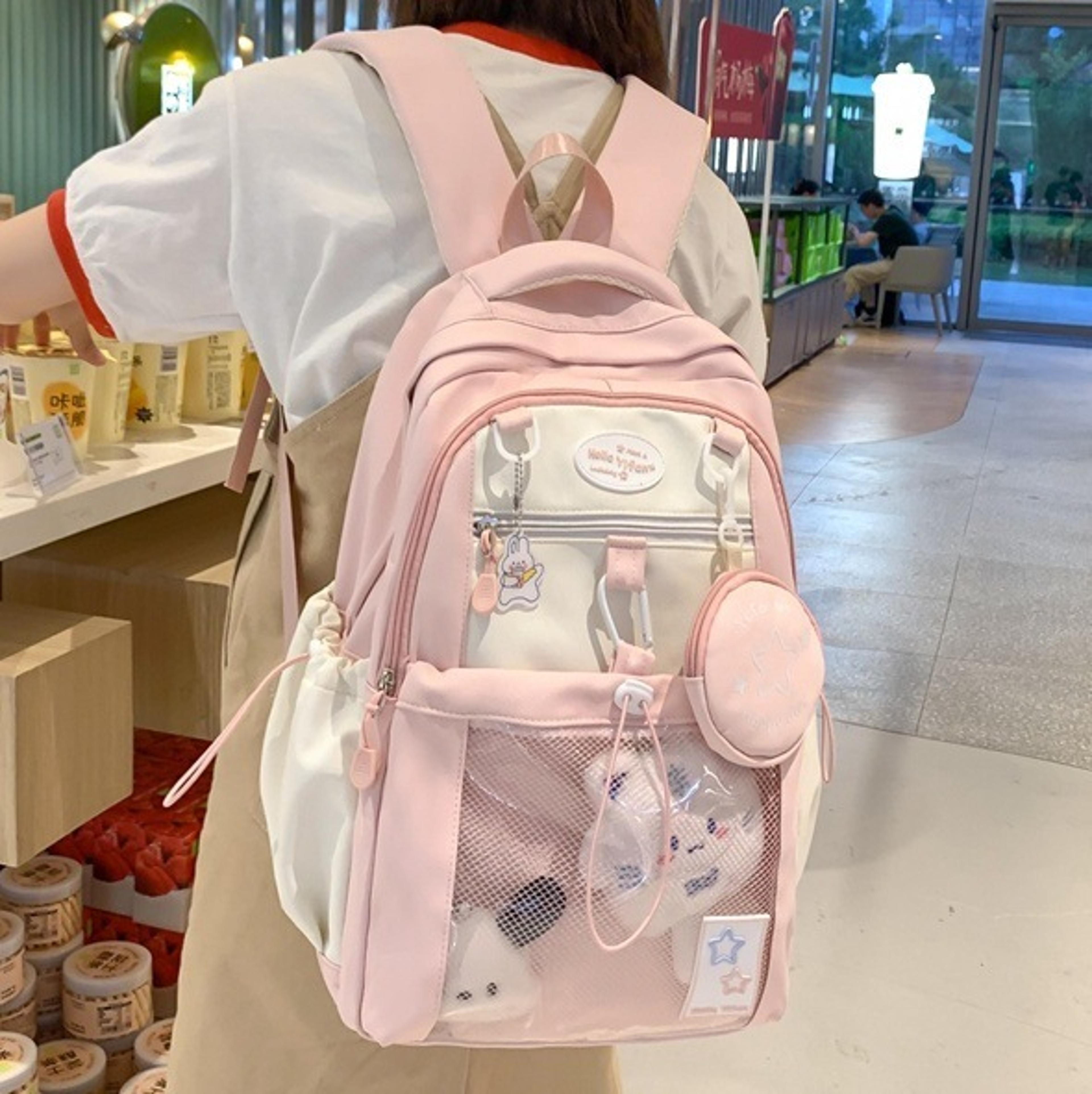 cute kawaii back to school backpack for girls & teens, multi pocket nylon school backpack with laptop compartment
