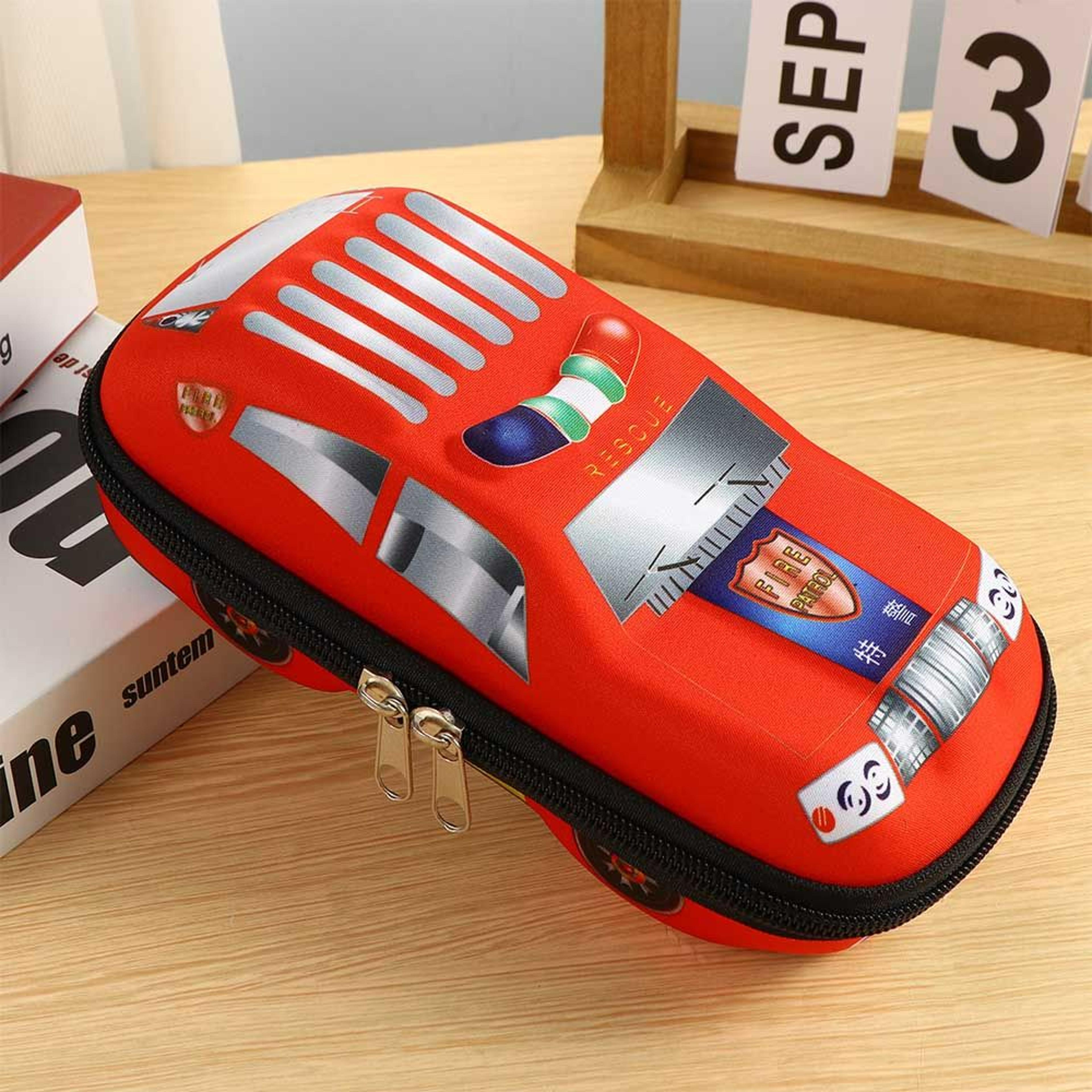 racing car pencil case with large storage for kids, back to school backpack
