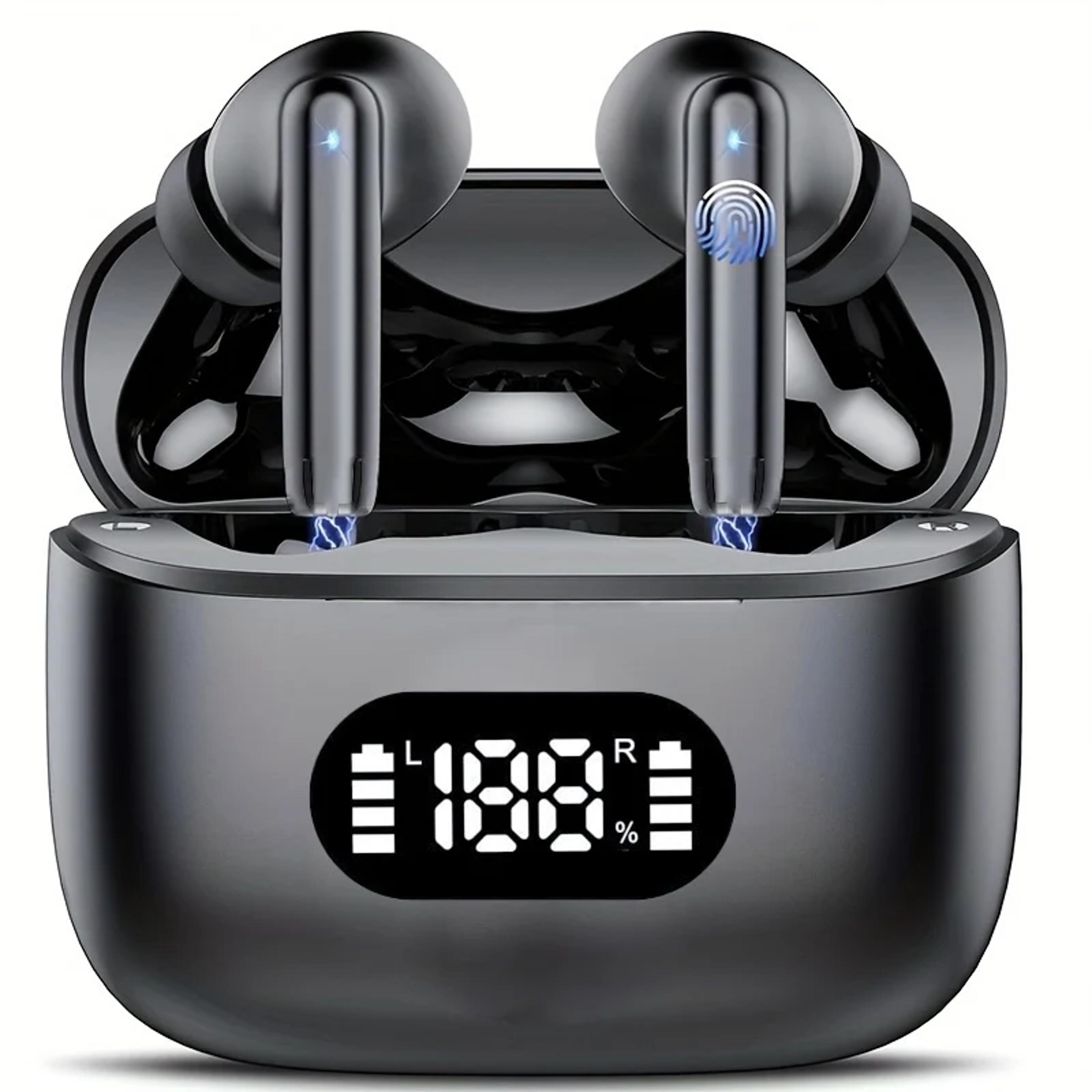 wireless noise cancelling earbuds with bluetooth , led display & transparency mode