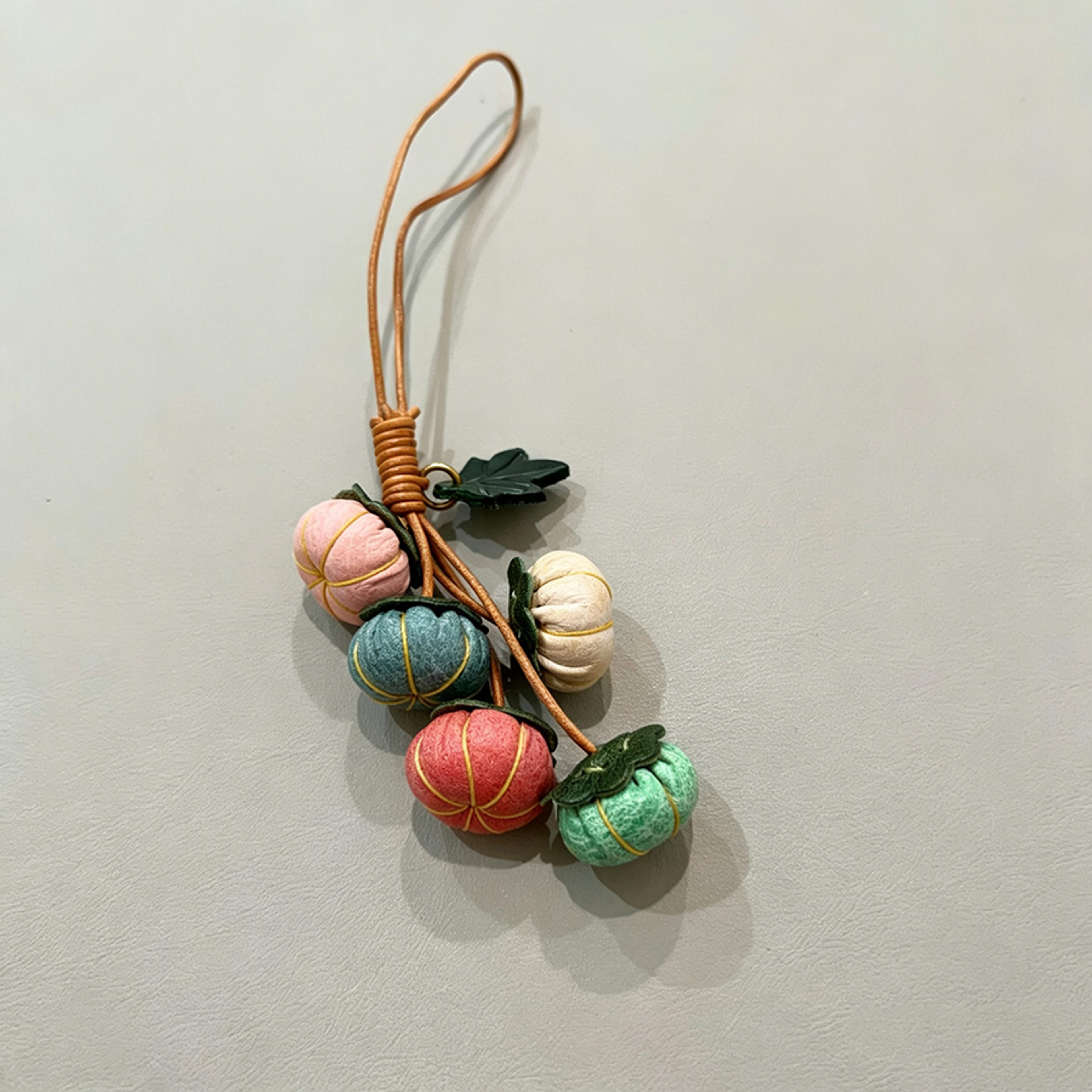handmade pumpkin leather bag charm cute cowhide bag accessory keychain gift