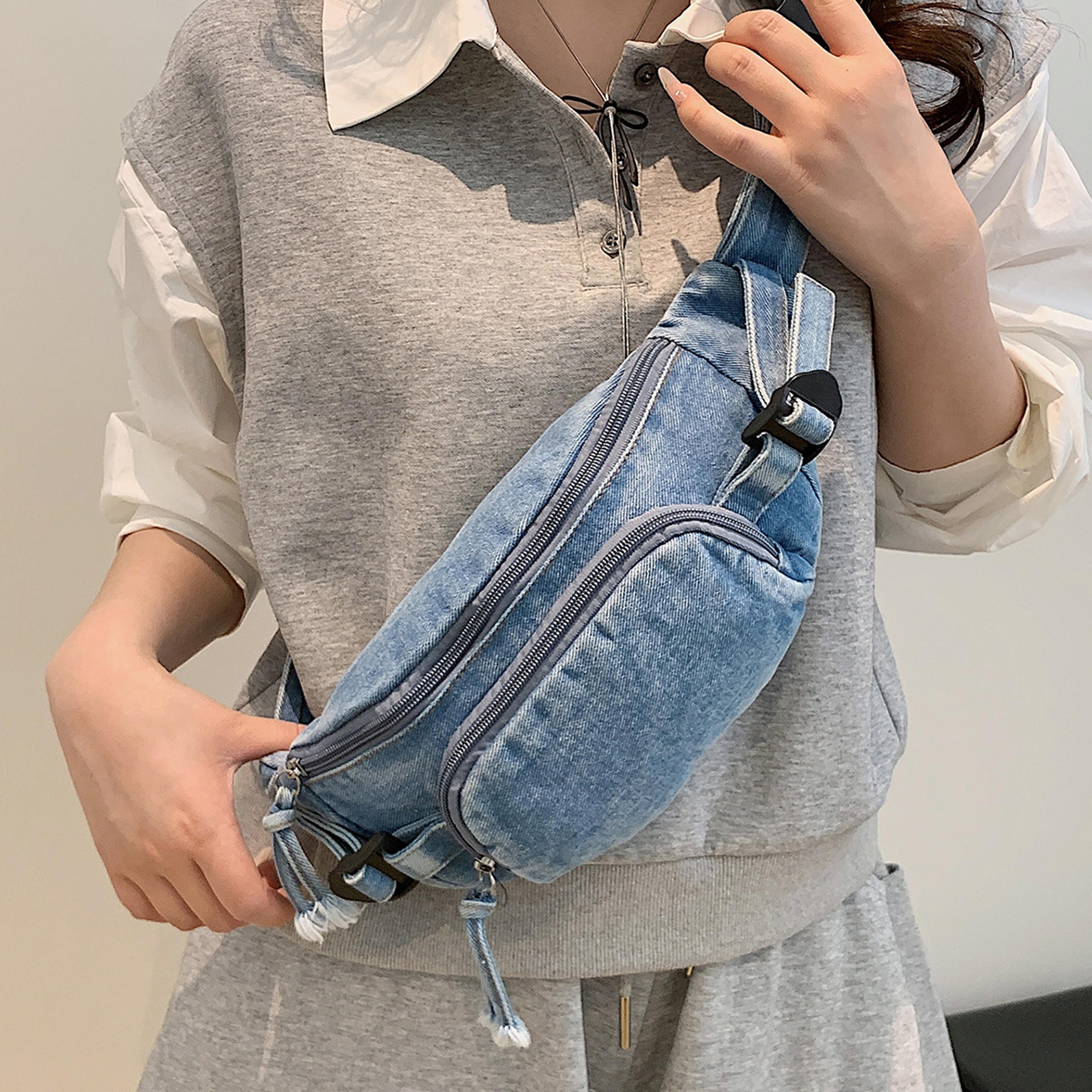 japanese style denim crossbody bag for women casual chest sling backpack