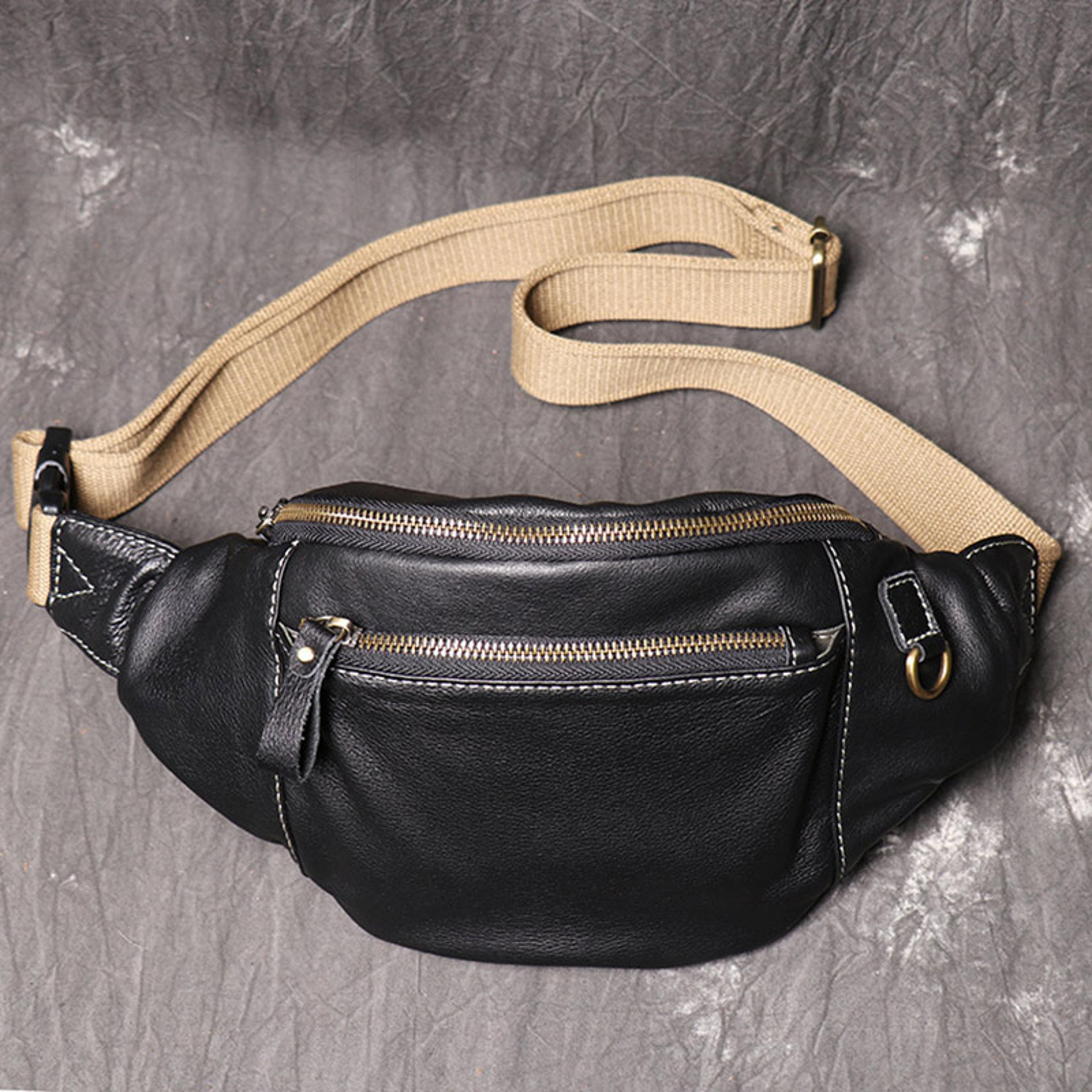 premium genuine leather chest bag for men soft cowhide crossbody bag with phone pocket