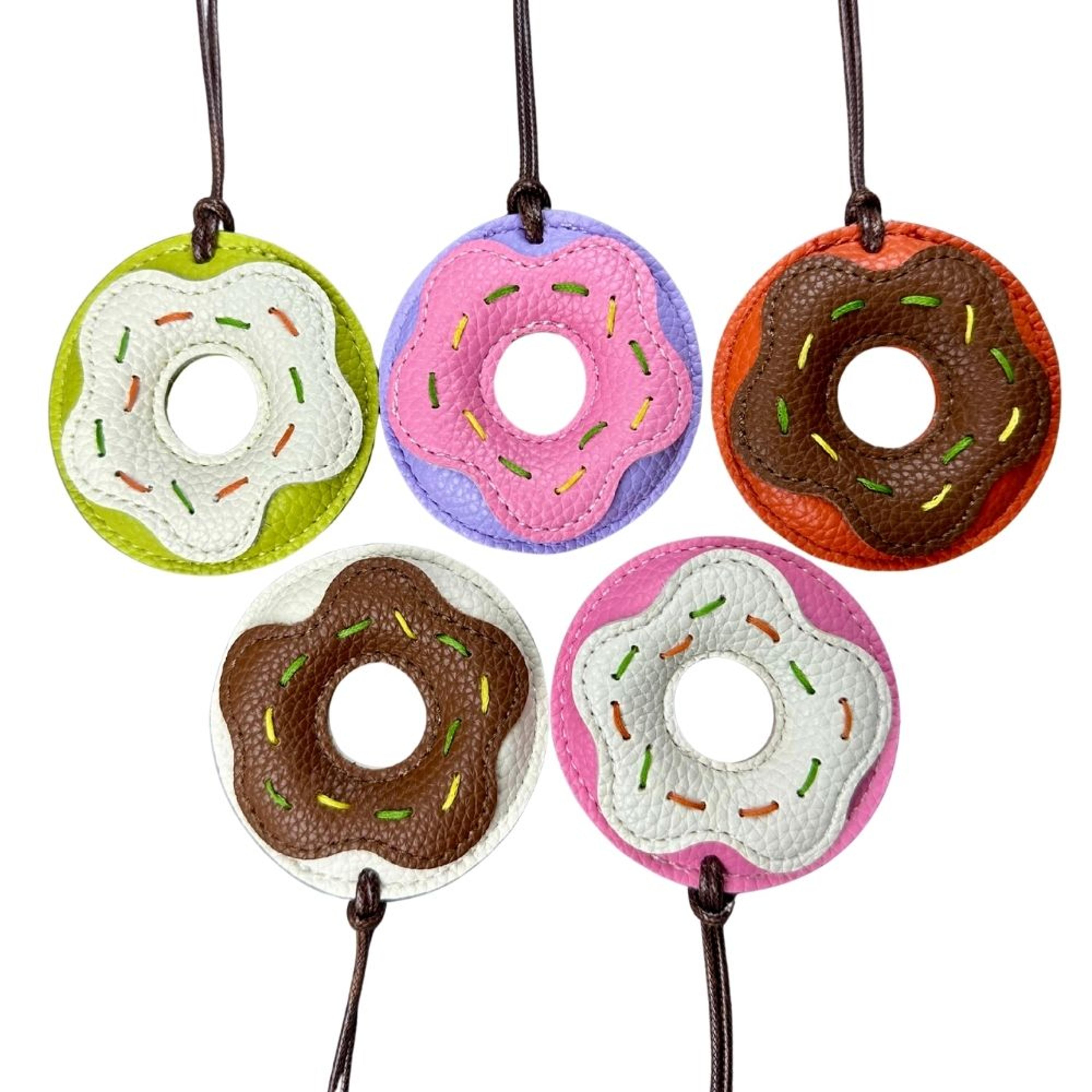 cute leather bag charm donut keychain with wax rope for handbags, backpacks & keys