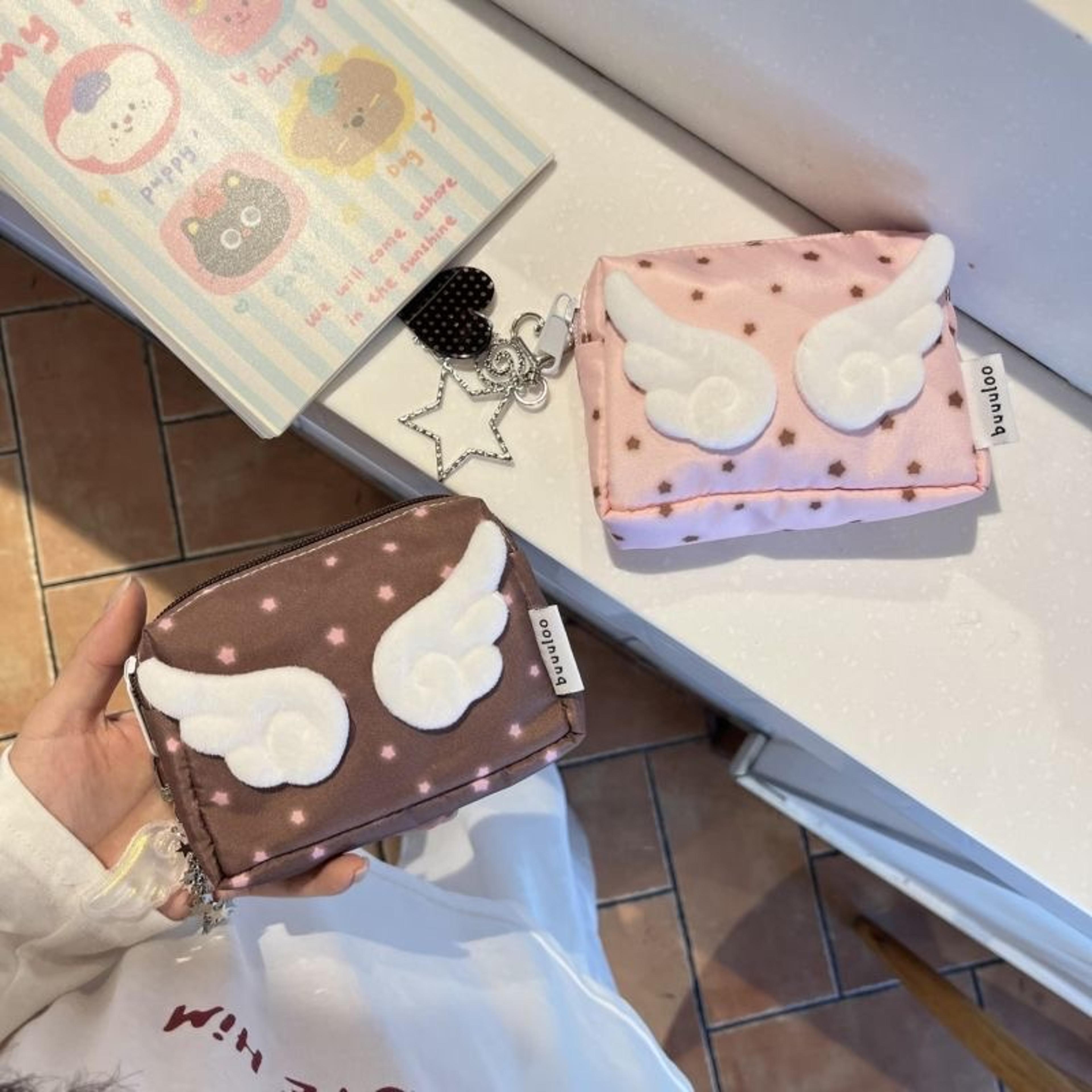 cute angel wing zipper pouch kawaii cosmetic bag mini makeup organizer for travel and daily essentials