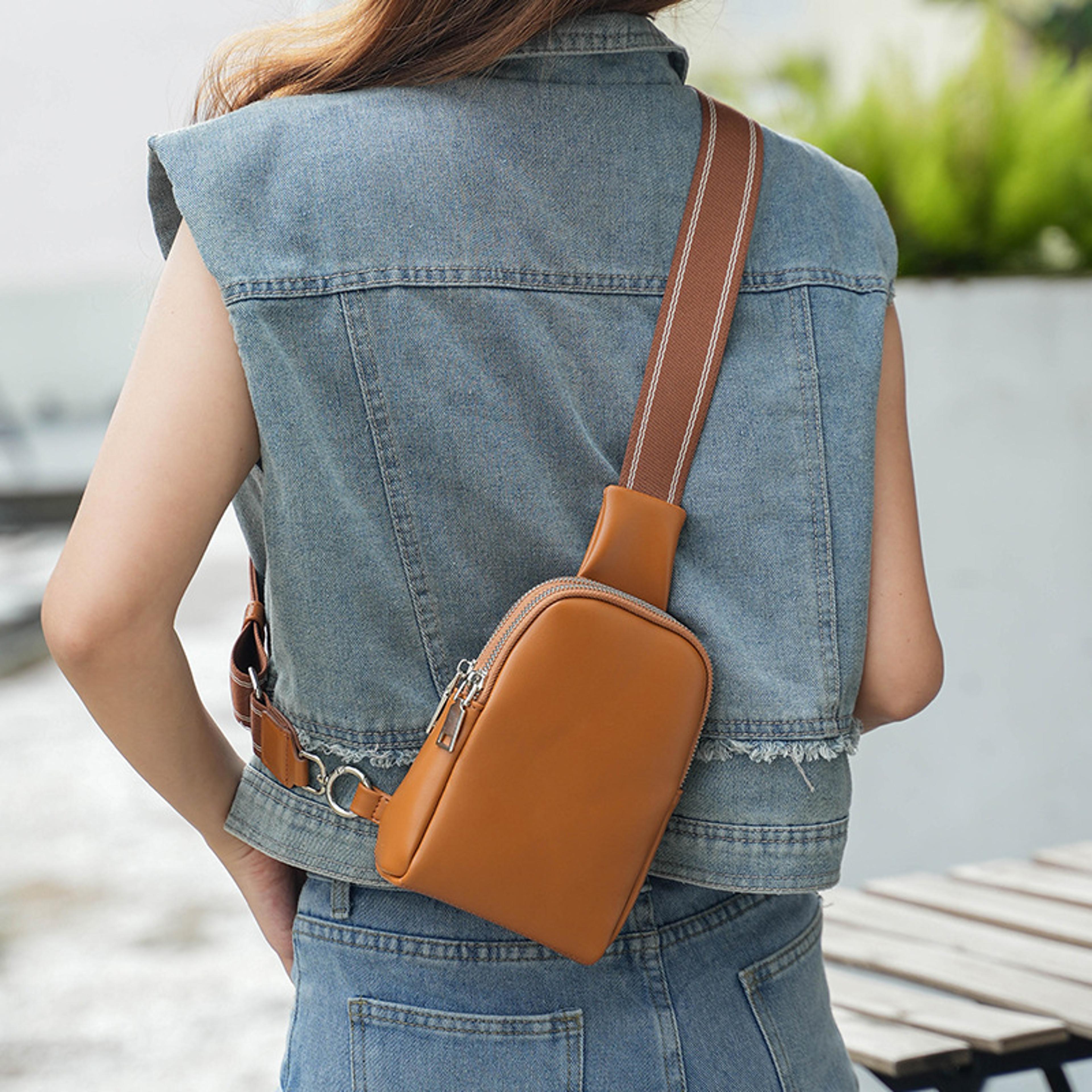 soft leather crossbody chest bag lightweight phone waist bag for women and men