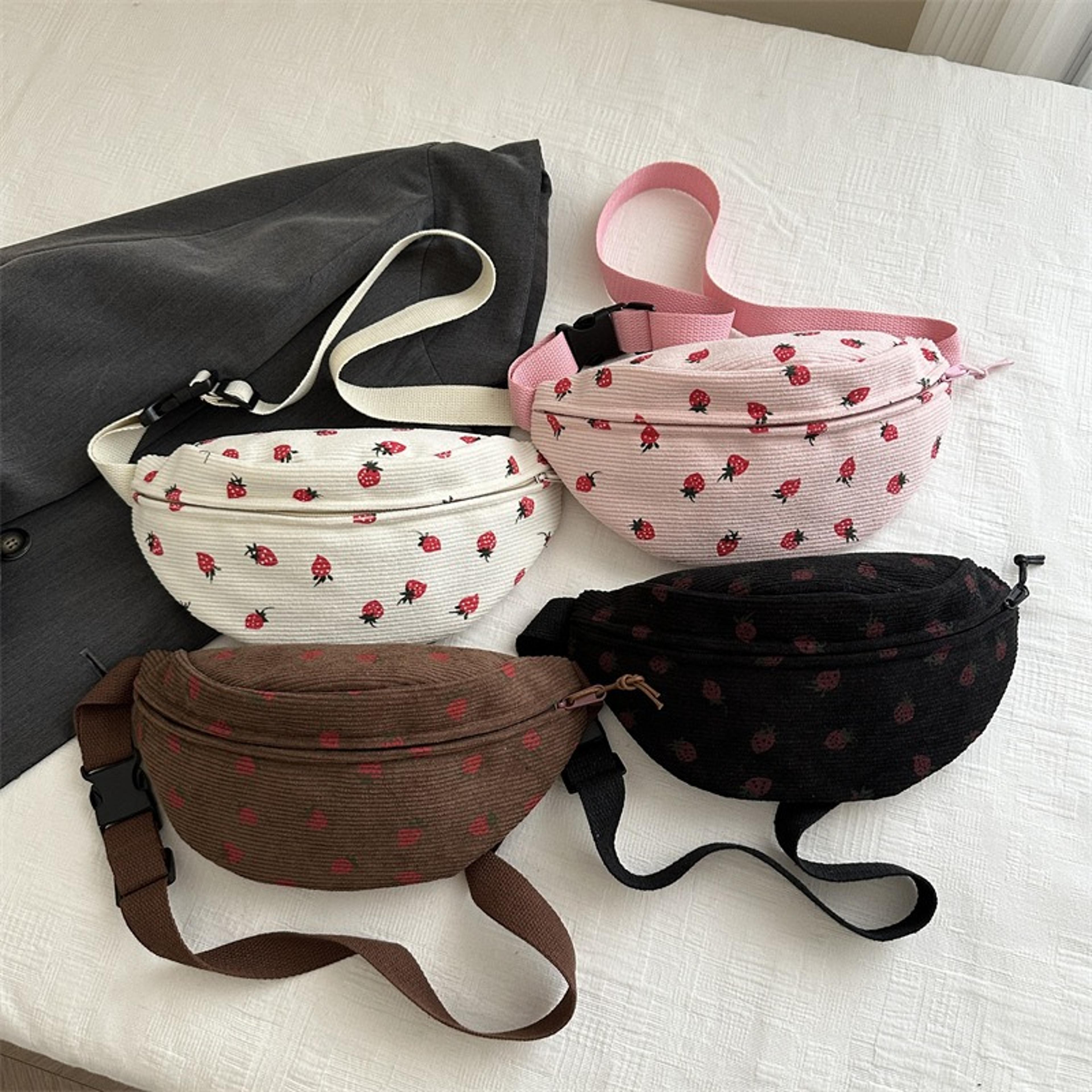 corduroy waist bag for women men stylish fanny pack with strawberry pocket for travel sports