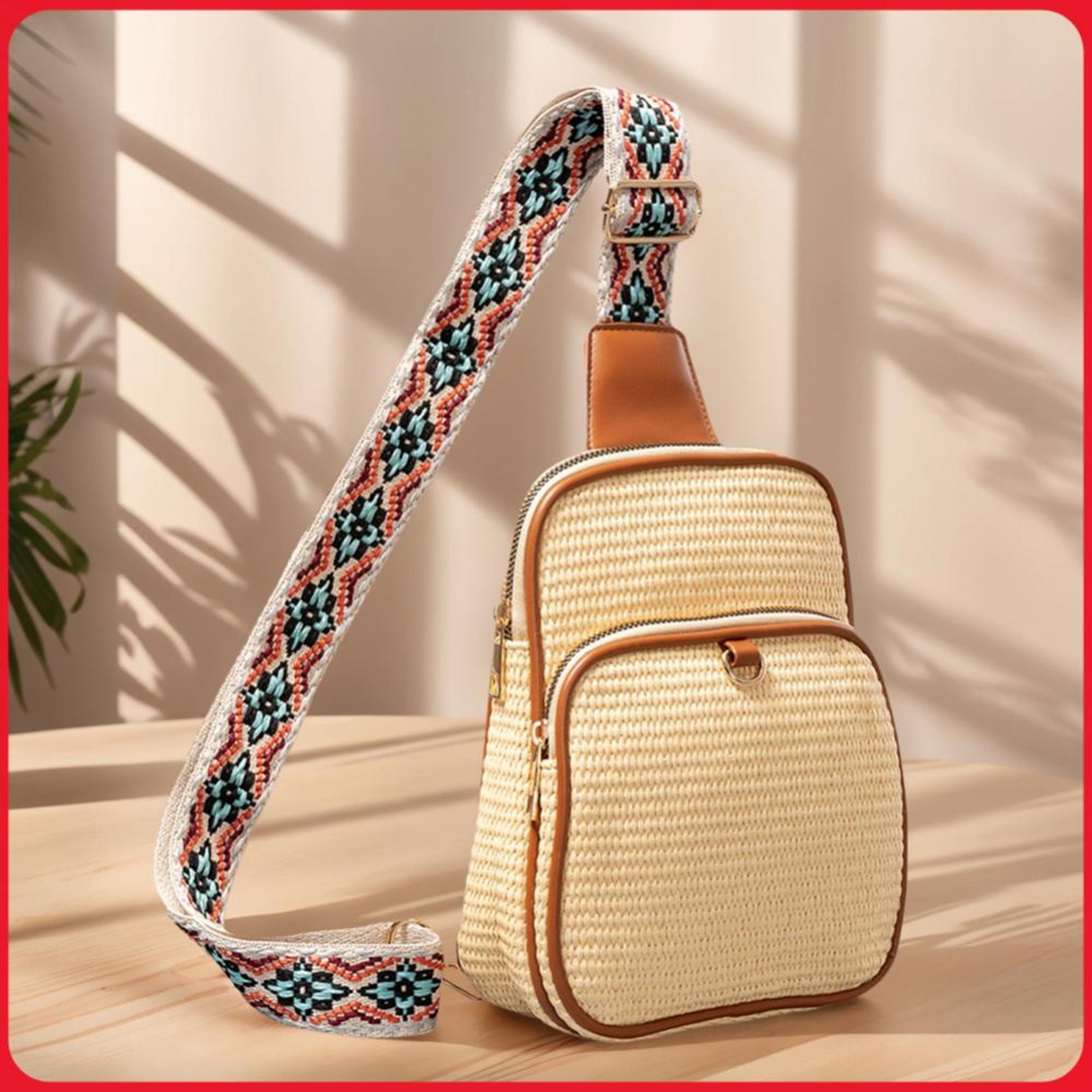 straw crossbody bag for women girls boho fanny pack with adjustable strap