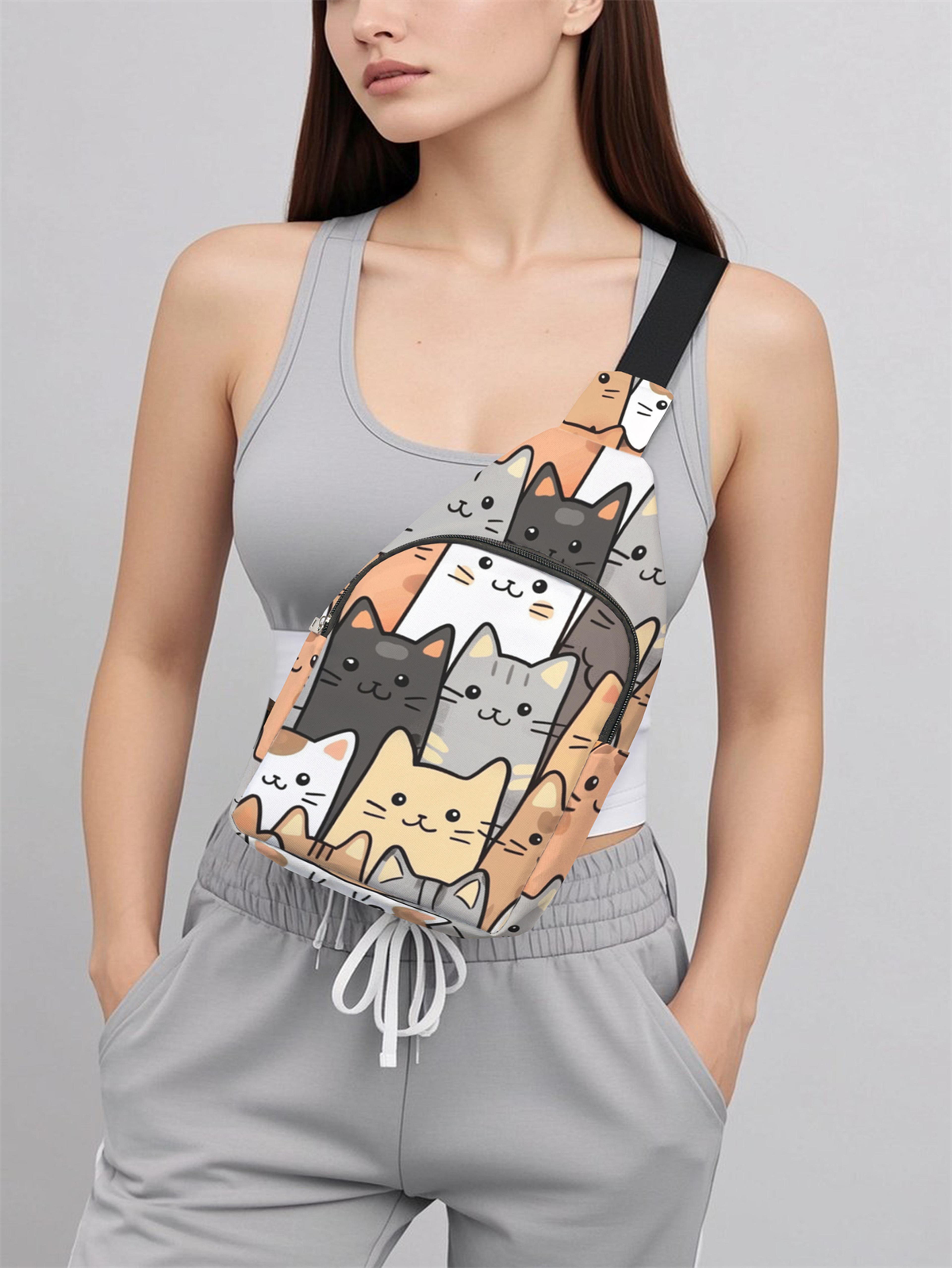 cat pattern chest bag lightweight crossbody sling bag for travel school and daily use