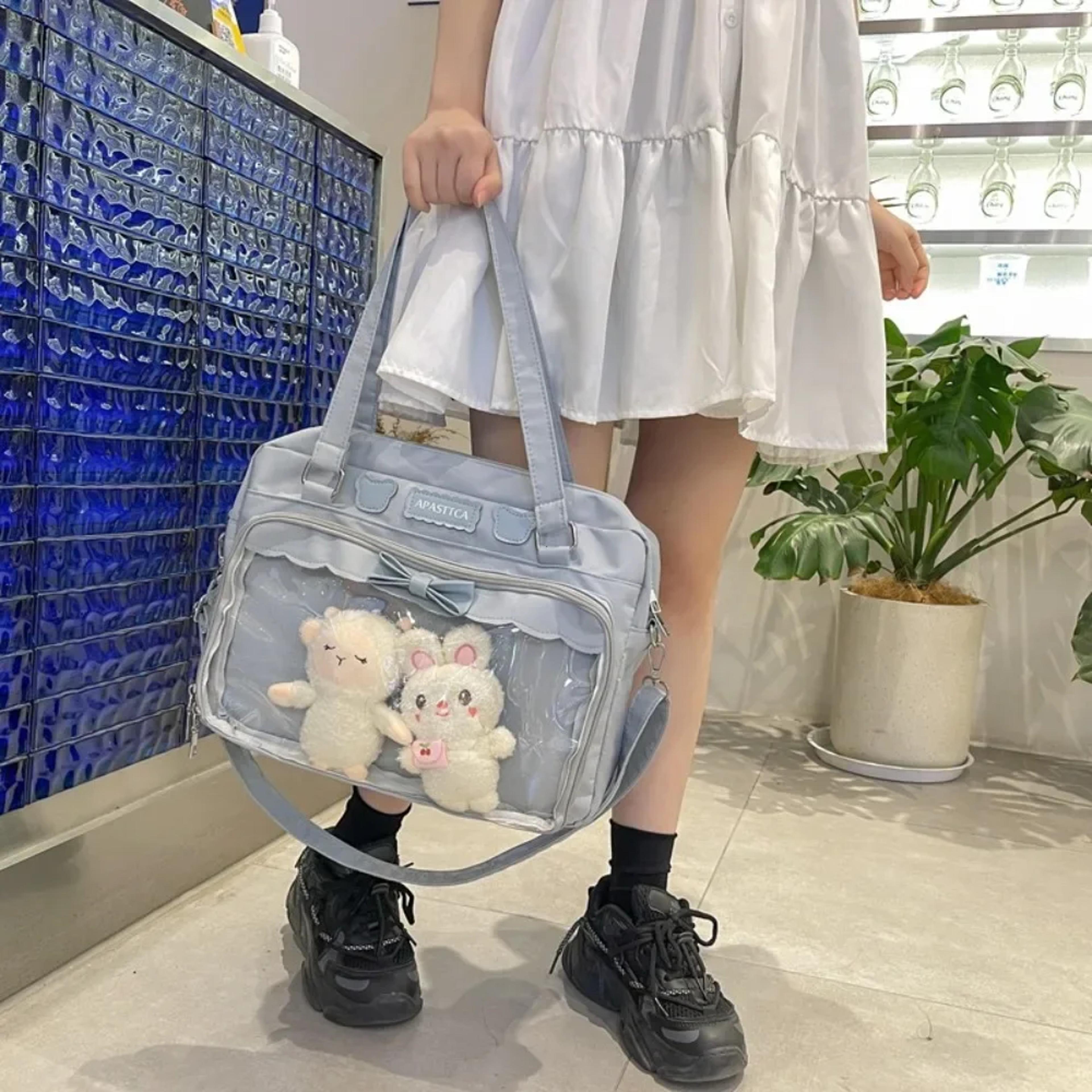 cute transparent itabag crossbody bag for girls with badge display pockets