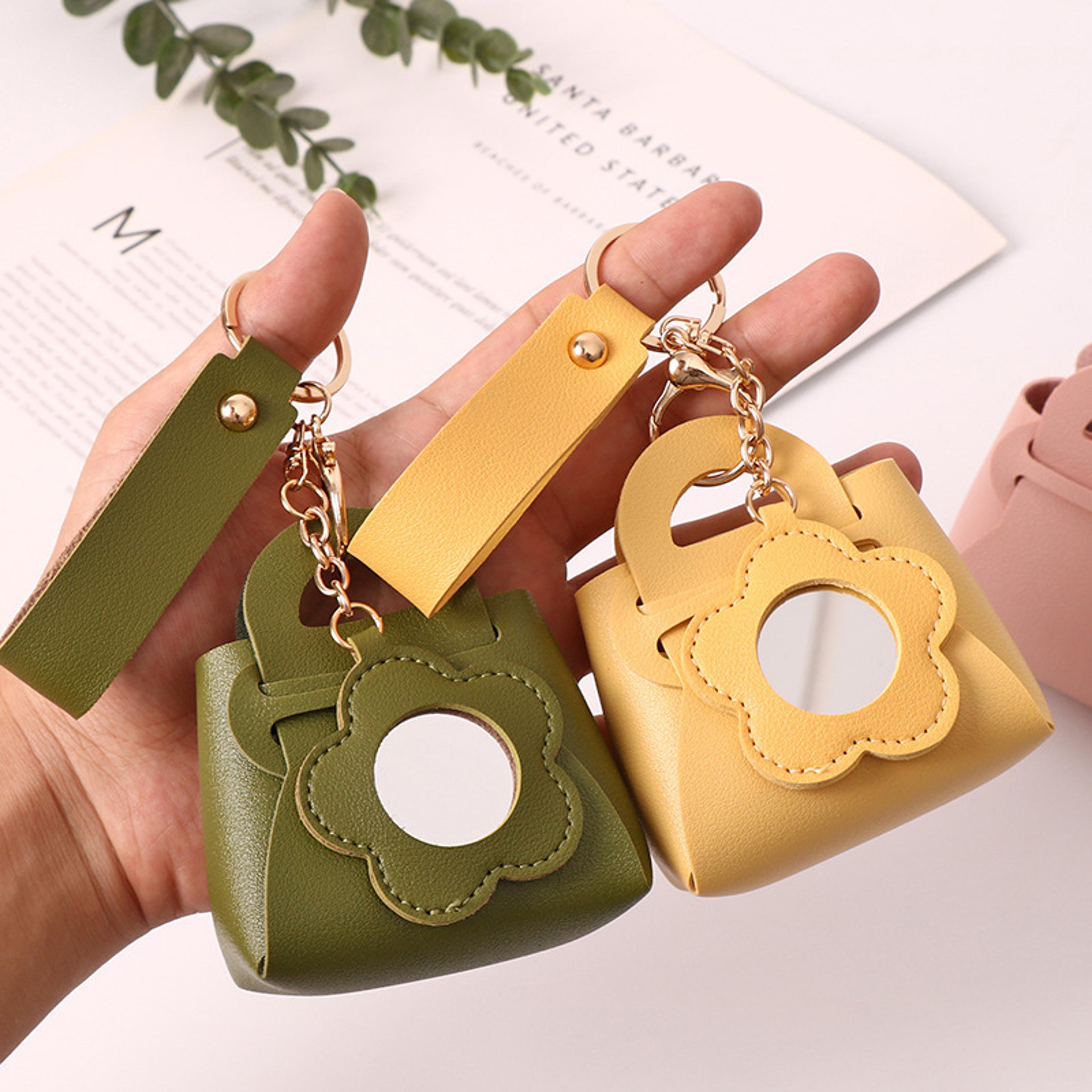women pu leather mini clutch keychain bag with mirror cute coin purse pendant