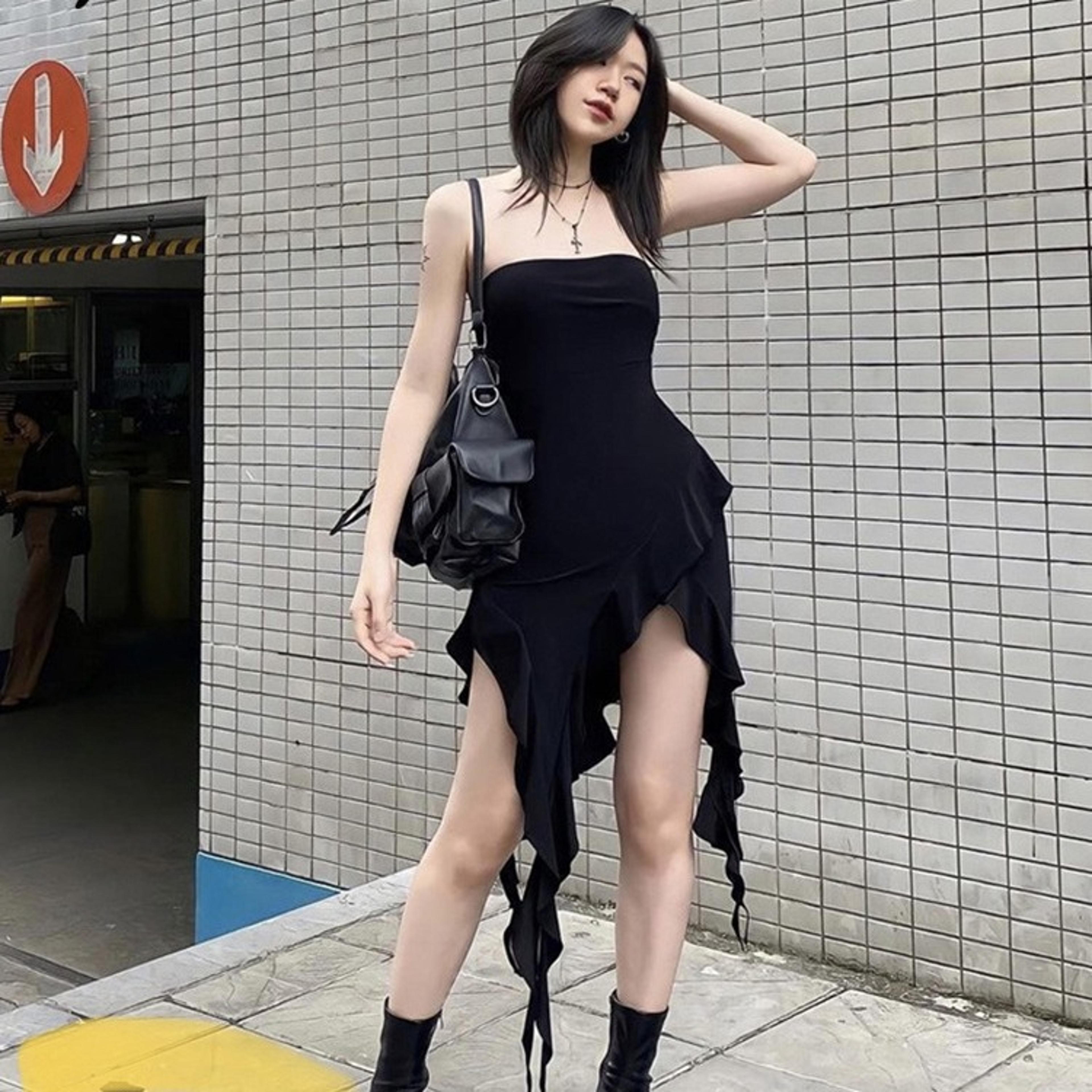 black knitted wrap dress for women breathable stretch summer mini dress