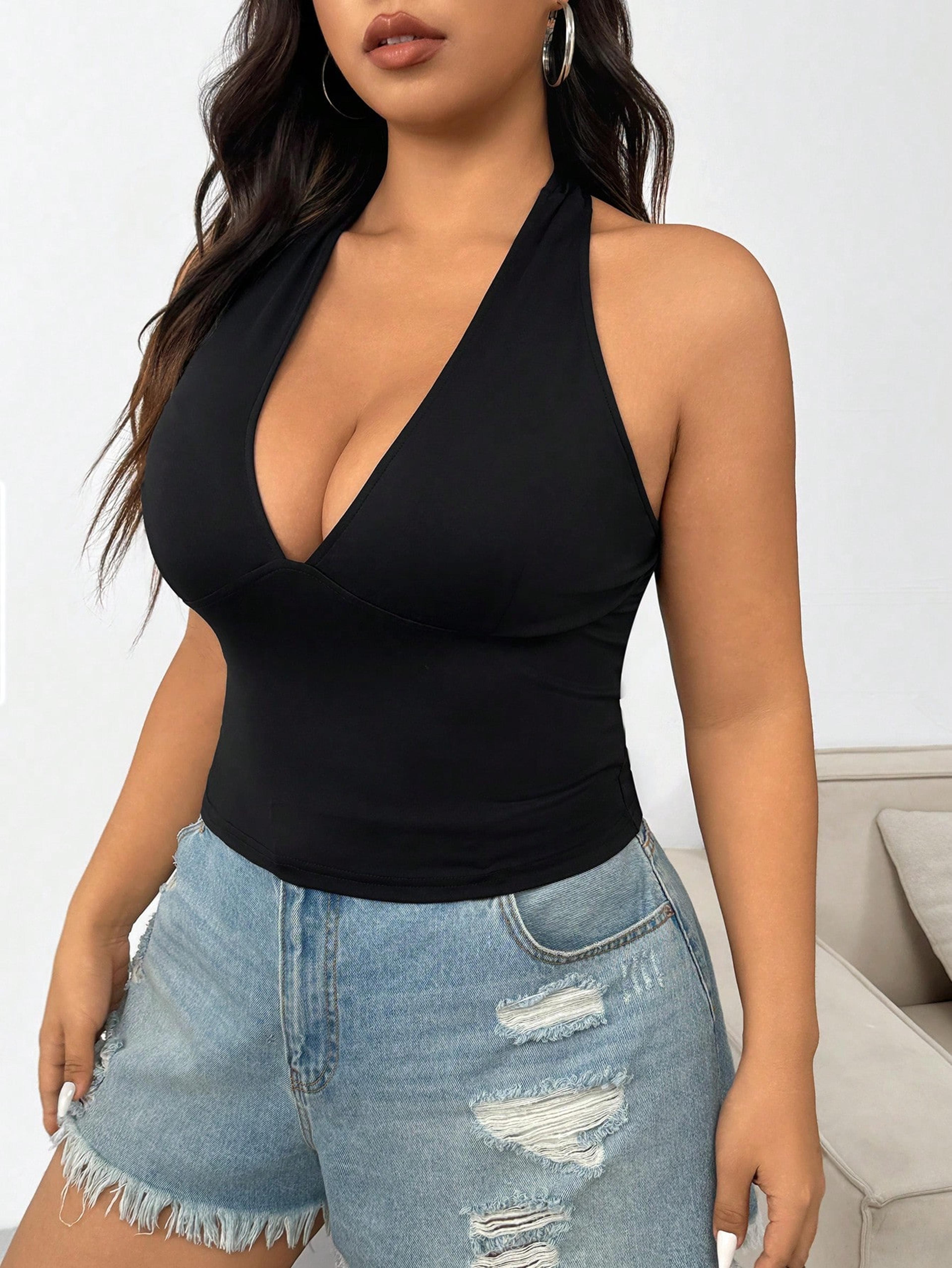 womens halter top sexy solid color backless summer fashion vest