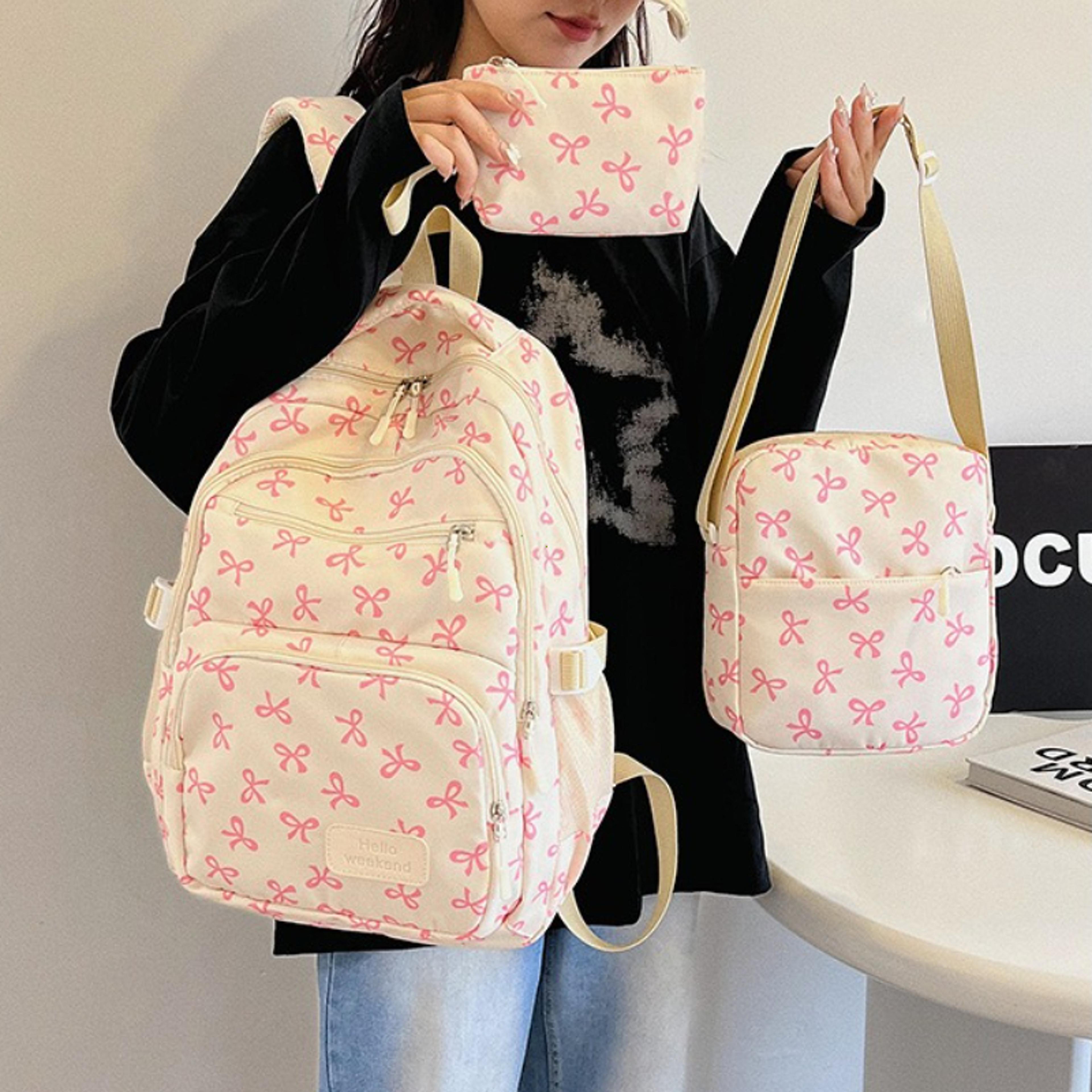 korean bow print women backpack lightweight cute school travel bags