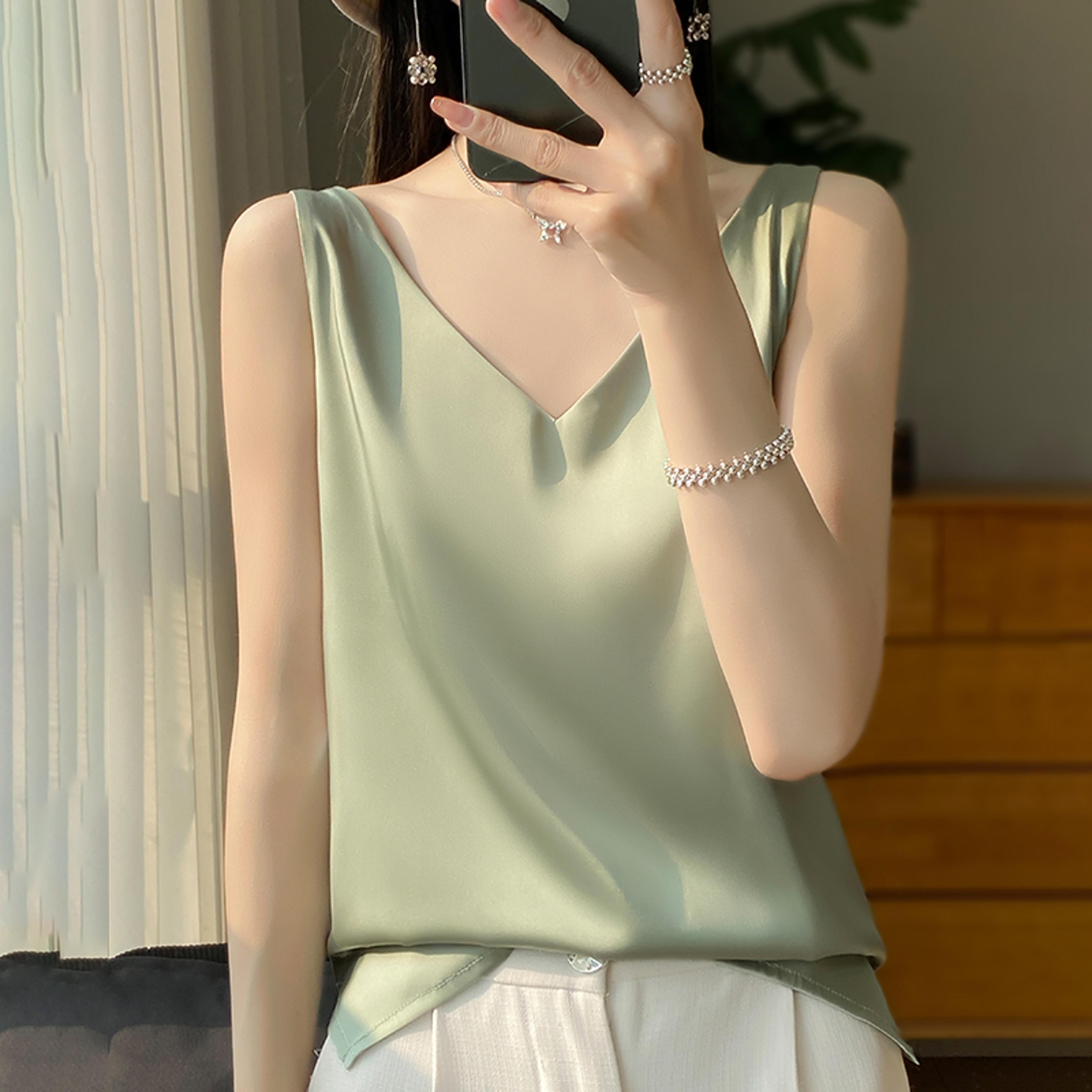 silk satin camisole womens sleeveless summer top soft elegant vests