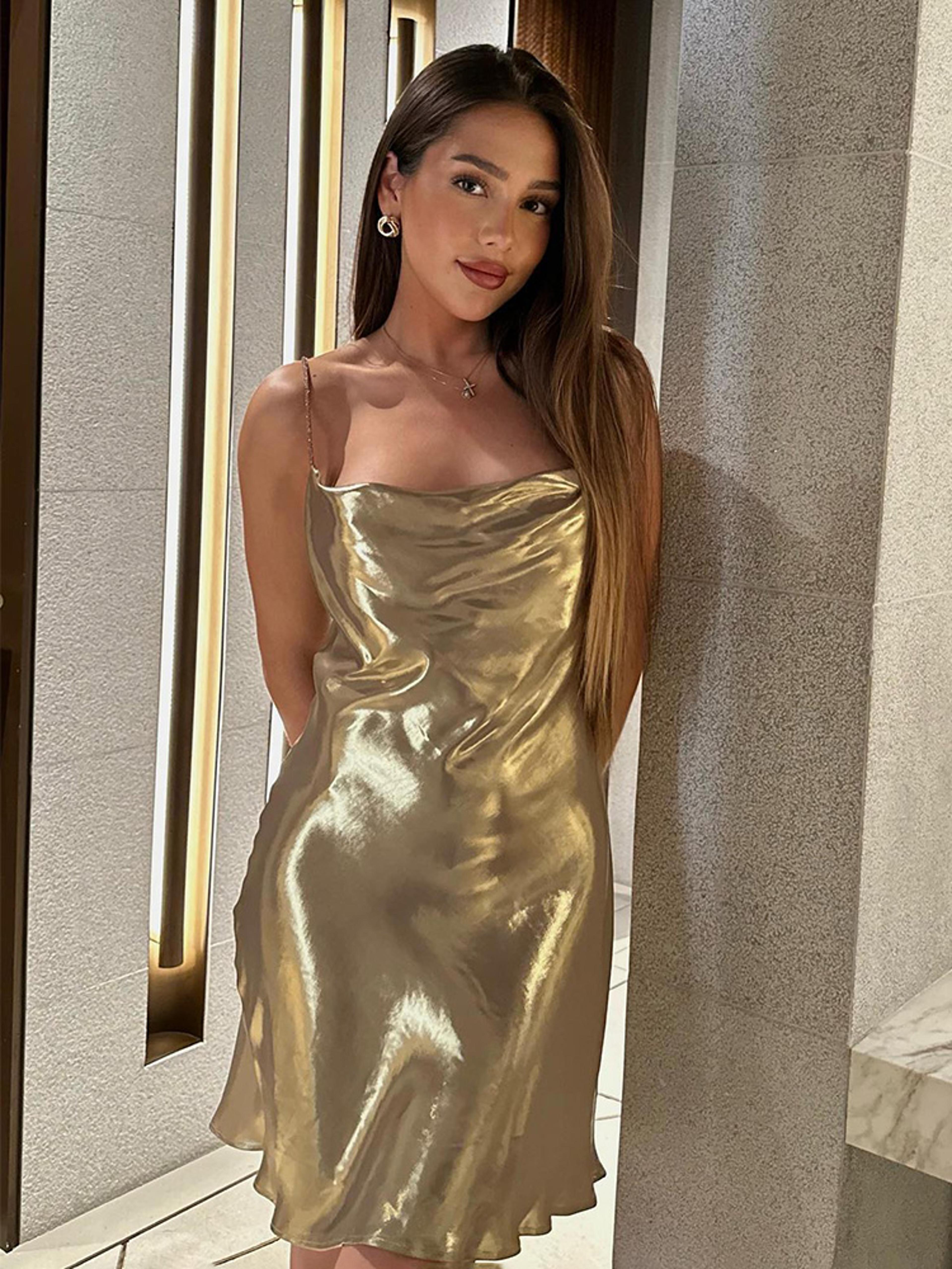 metallic mini dress for women pleated v neck spaghetti strap party dress