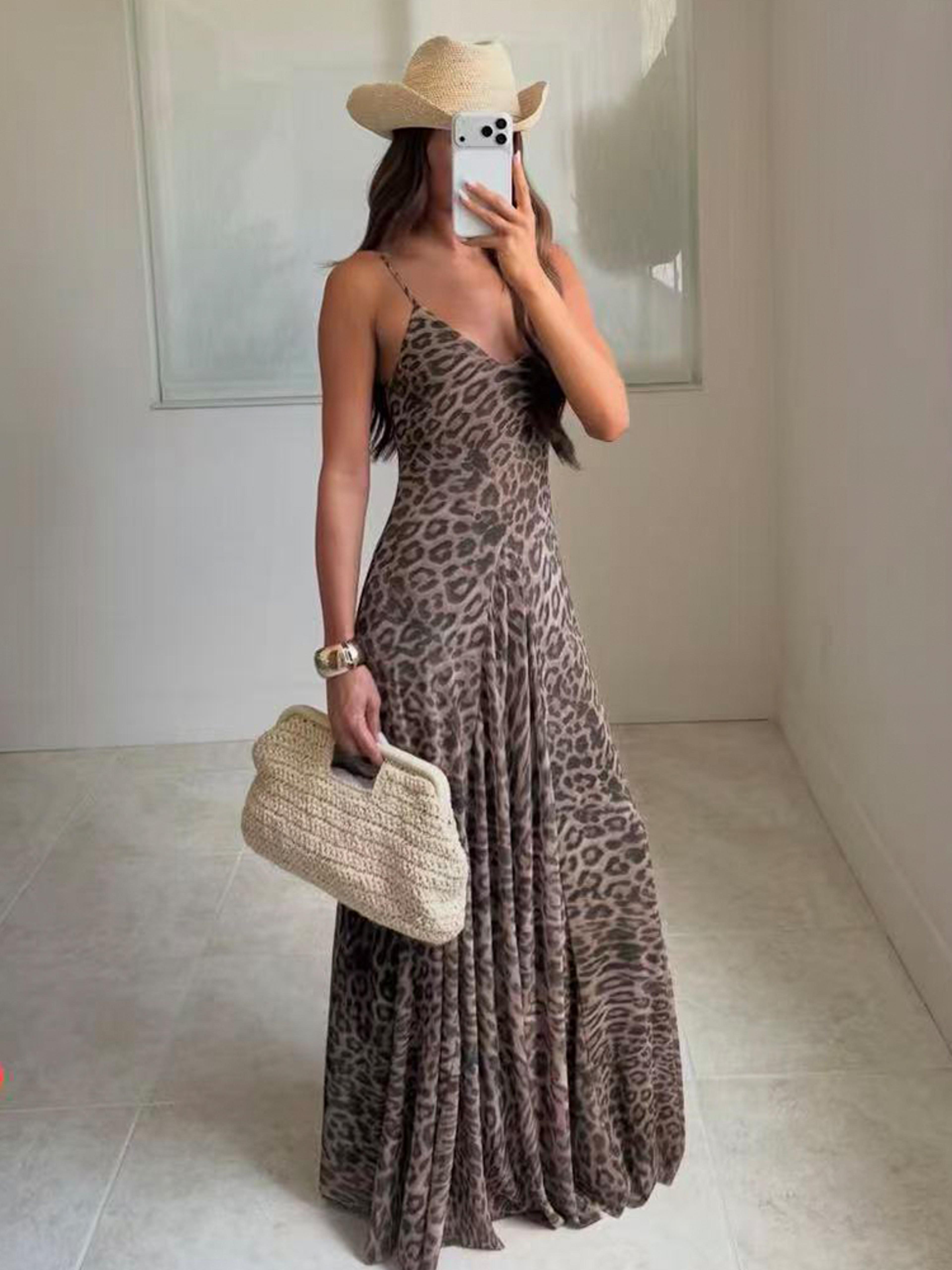 leopard print maxi dress for women summer backless party style