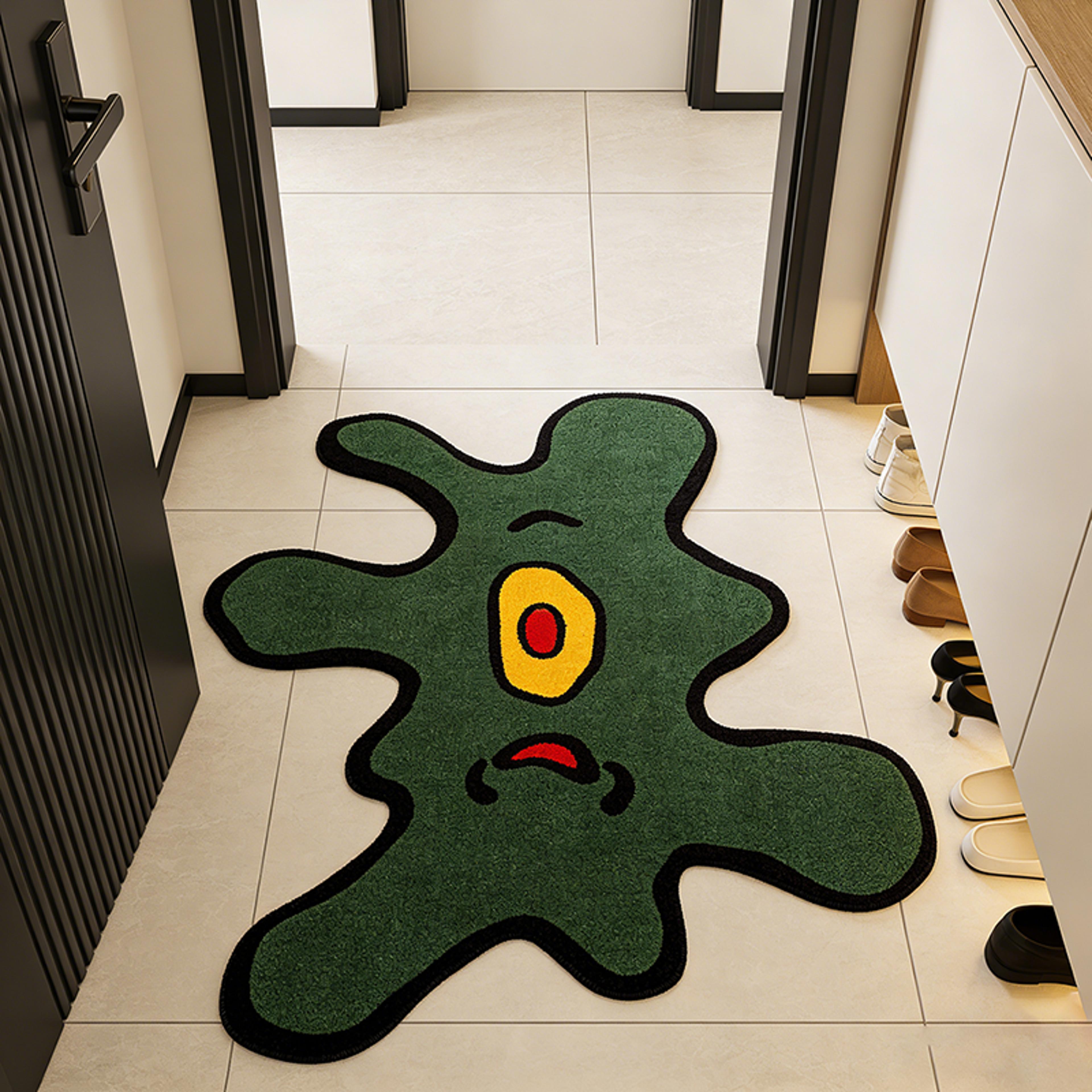 green one eyed monster rug soft washable irregular shaped rug for bedroom and living room