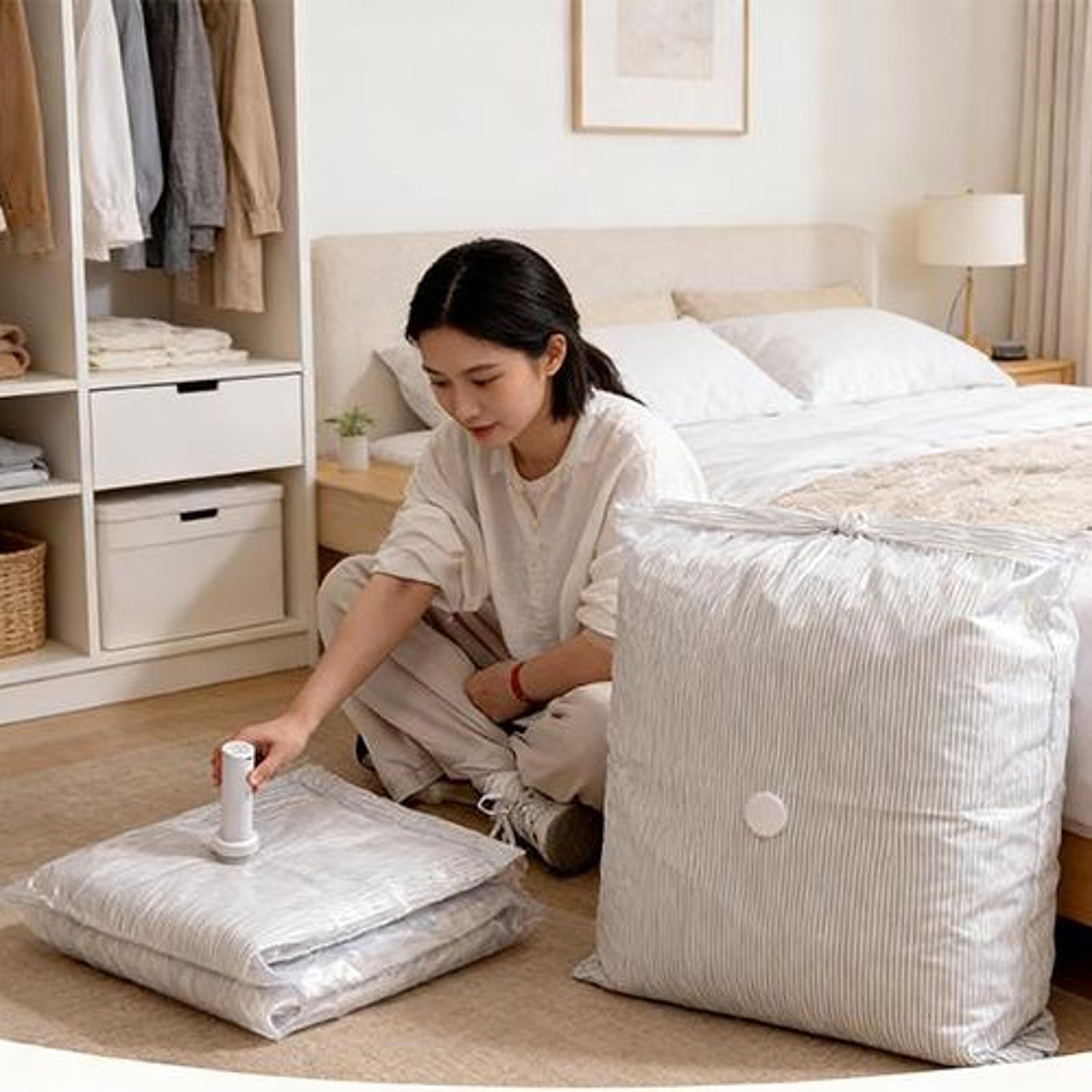 cordless vacuum storage bags set with rechargeable air pump travel compression bags
